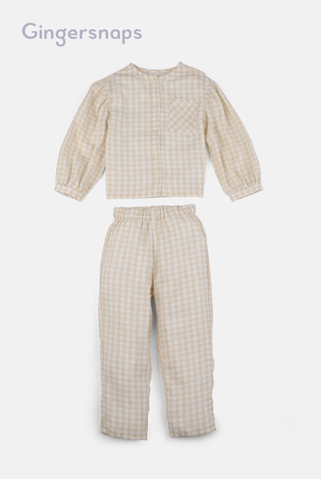 جينجرسنابس بيجامة نوم بناتي بأكمام طويلة مربعات بيج