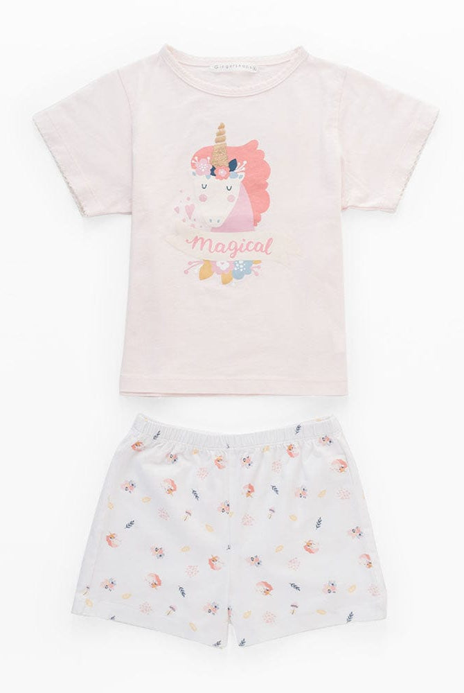 جينجرسنابس بيجامة بناتي بلوزة مطبوعة وتنورة منقوش وردي شاحب