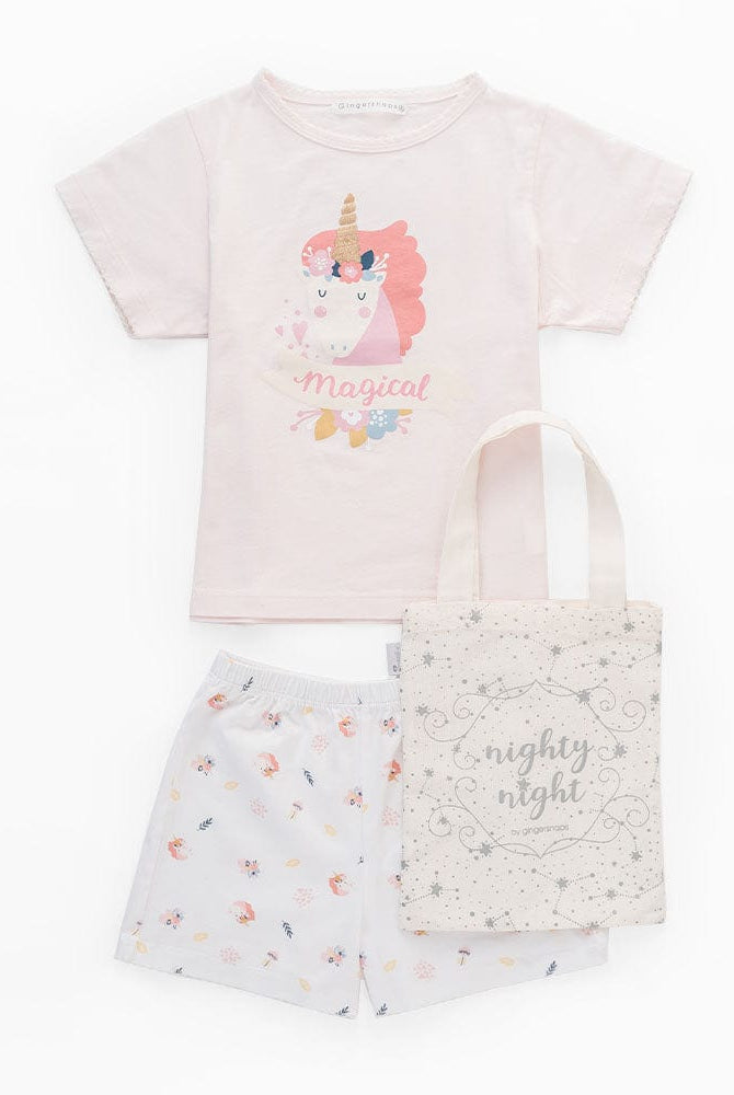 جينجرسنابس بيجامة بناتي بلوزة مطبوعة وتنورة منقوش وردي شاحب