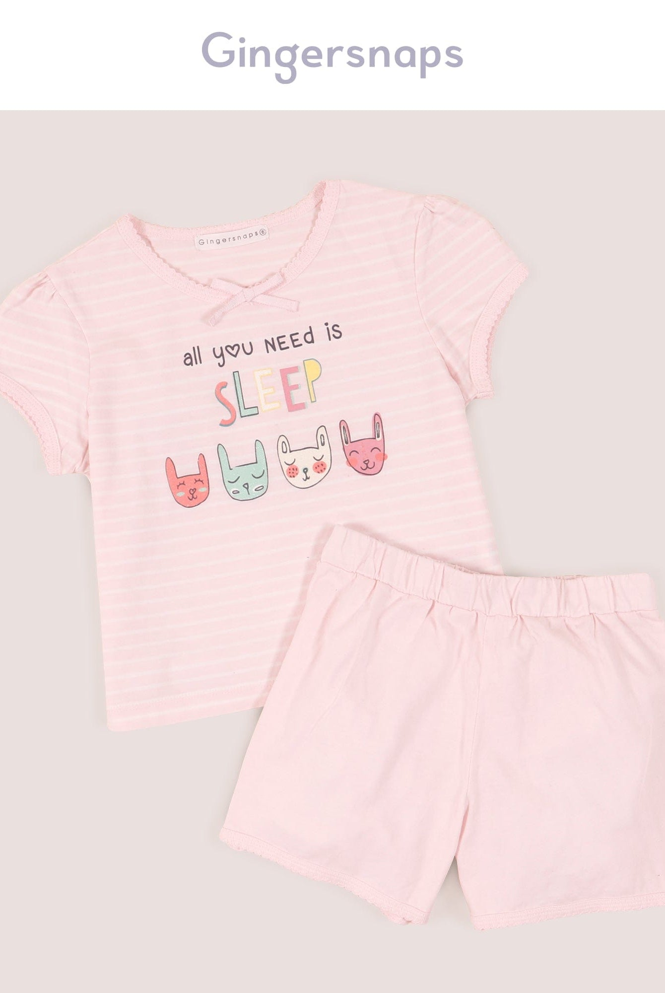 جينجرسنابس بيجامة سادة بناتي شورت بمطاط على الخصر وتيشيرت لؤلؤي