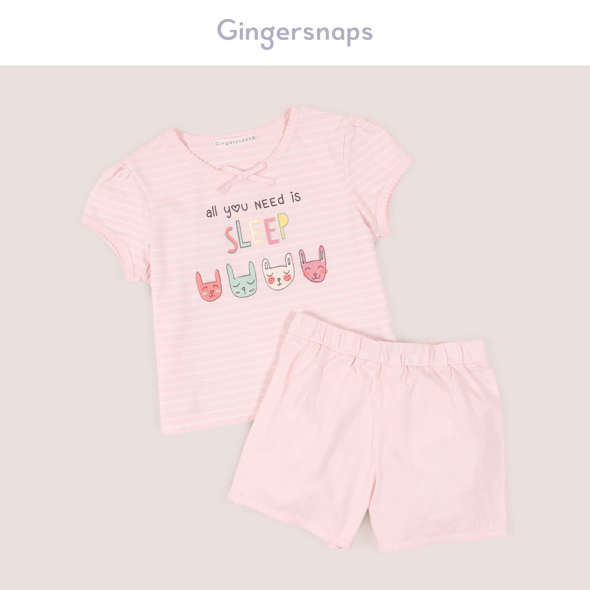 جينجرسنابس بيجامة سادة بناتي شورت بمطاط على الخصر وتيشيرت لؤلؤي