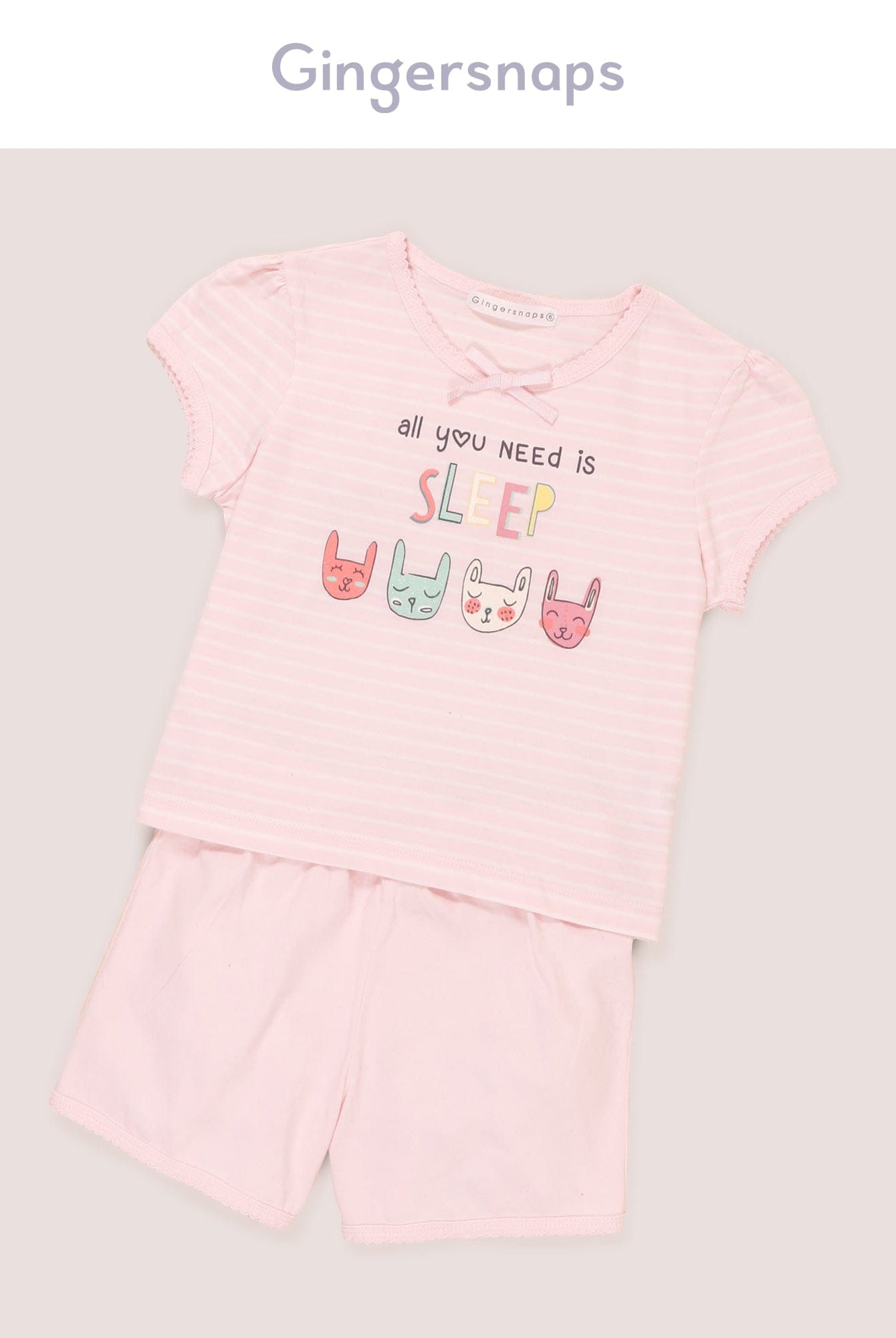 جينجرسنابس بيجامة سادة بناتي شورت بمطاط على الخصر وتيشيرت لؤلؤي