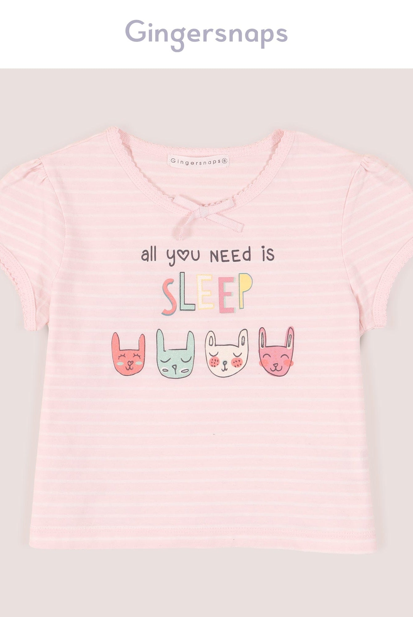 جينجرسنابس بيجامة سادة بناتي شورت بمطاط على الخصر وتيشيرت لؤلؤي