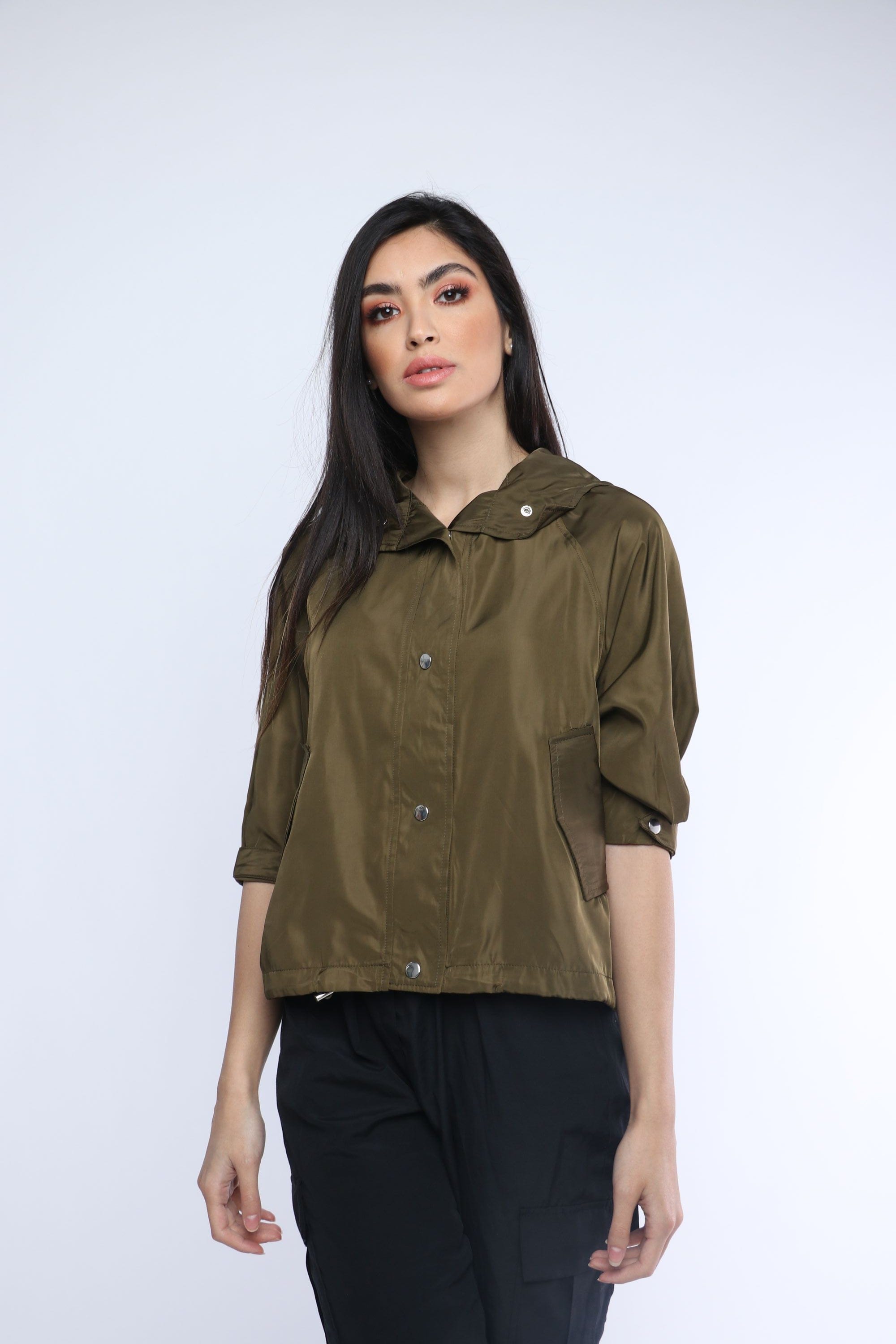 نتشي سترة نسائية 3/4 كم بازرار امامية وياقة