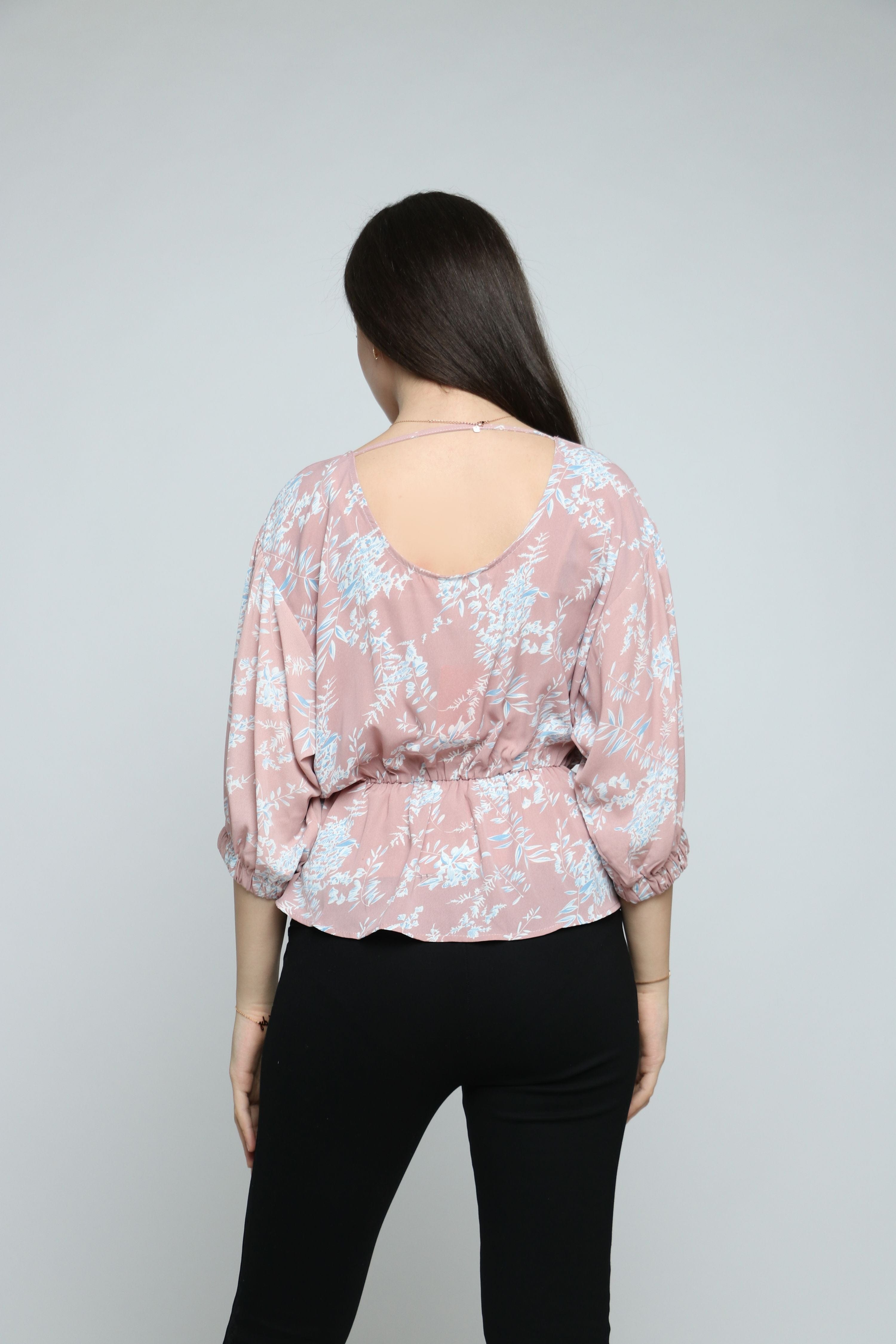 نتشي بلوزة مشجرة مخصرة كم طويل بأساور نسائي