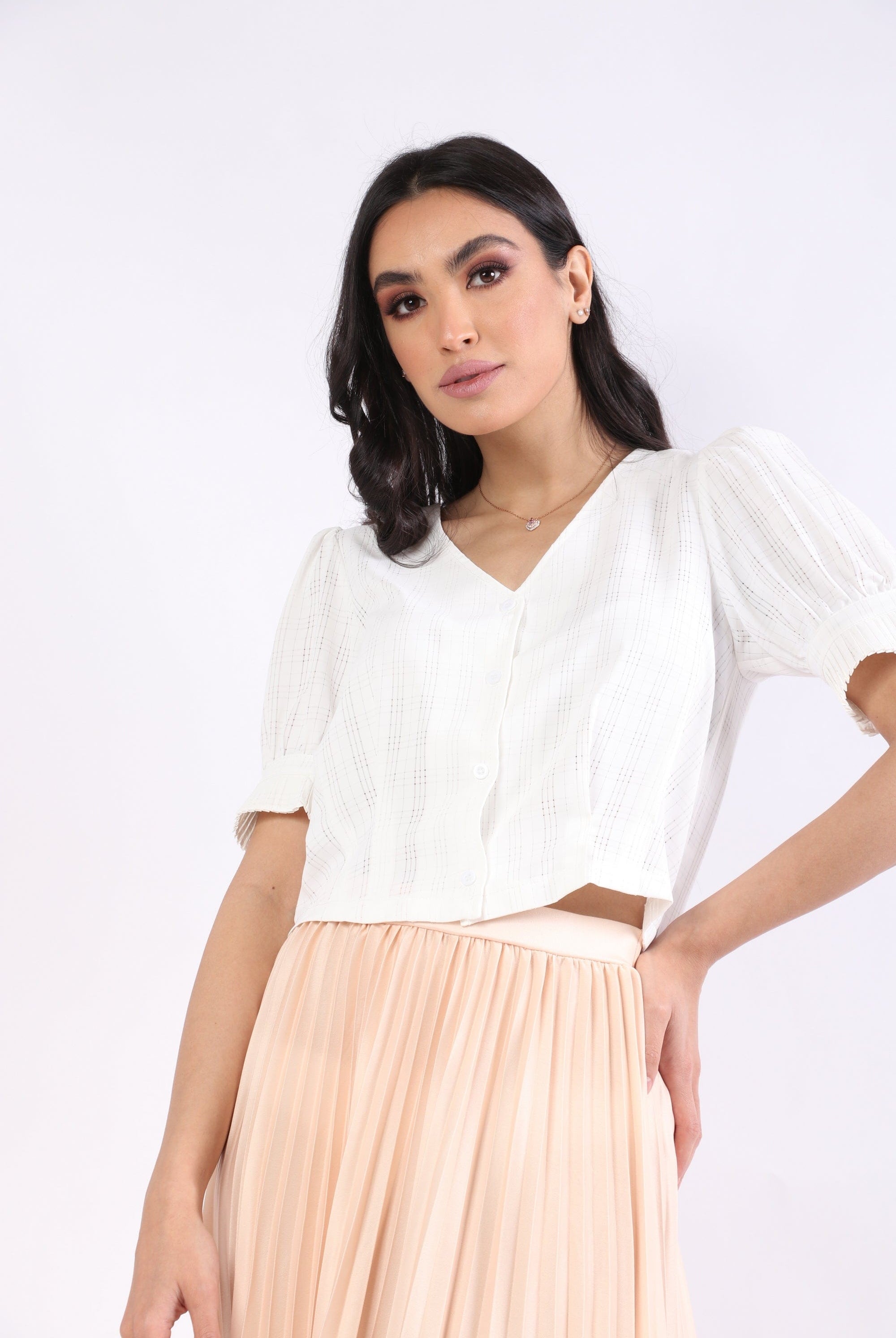 نتشي قميص قصير سبعة بأزرار أمامية كم قصير بف نسائي