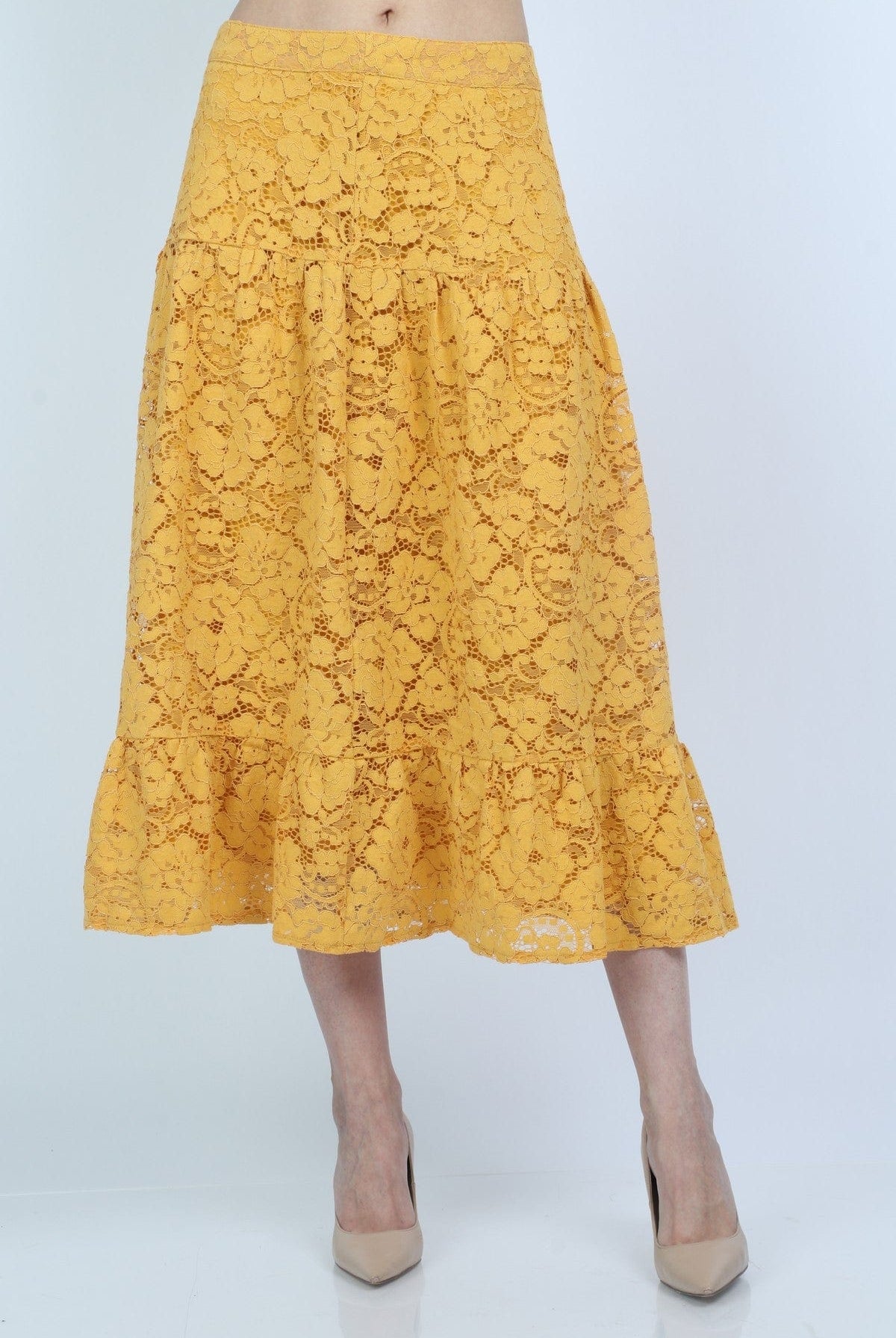 نتشي تنورة ميدي دانتيل كشكش بسحاب من الخلف