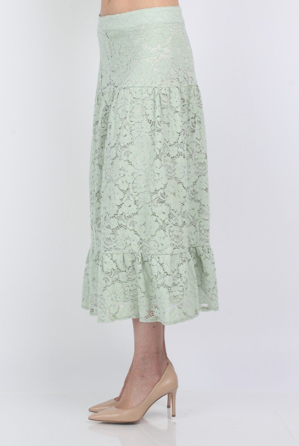 نتشي تنورة ميدي دانتيل كشكش بسحاب من الخلف