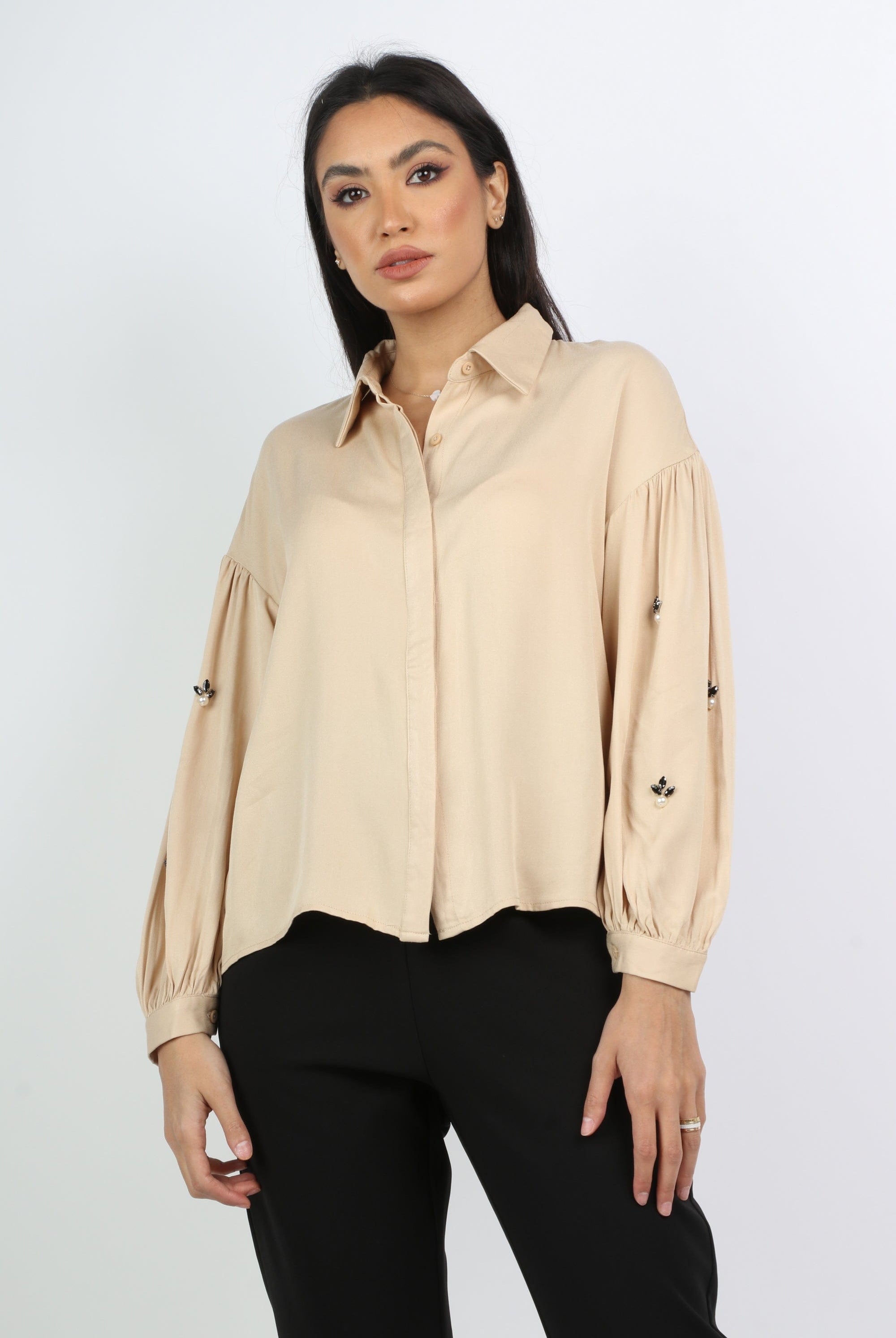 نتشي قميص واسع كم طويل منفوخ نسائي