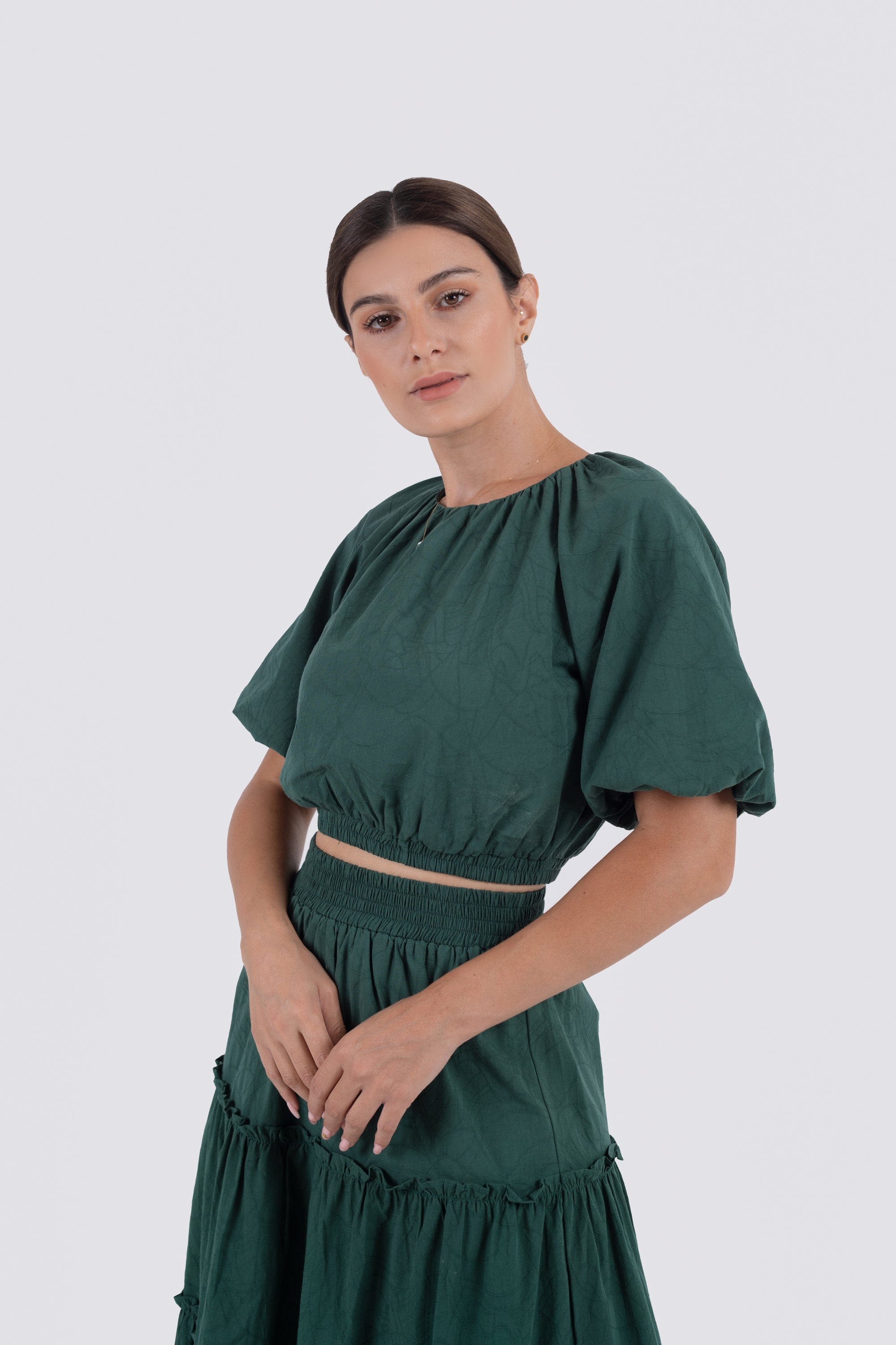 نتشي بلوزة أوفر سايز مخصرة كم منفوخ قصير نسائي