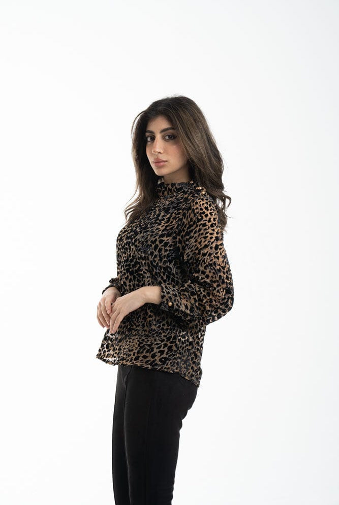 نتشي بلوزة نسائية بأكمام طويلة تايجر