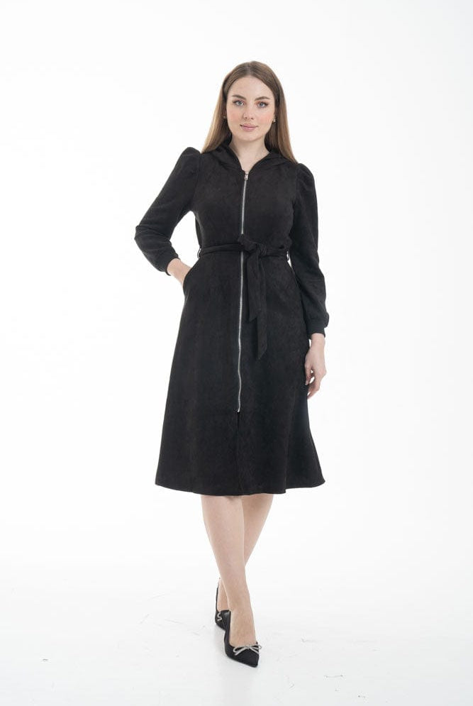 نتشي فستان ميدي بسحاب امامي ملحق بهودي