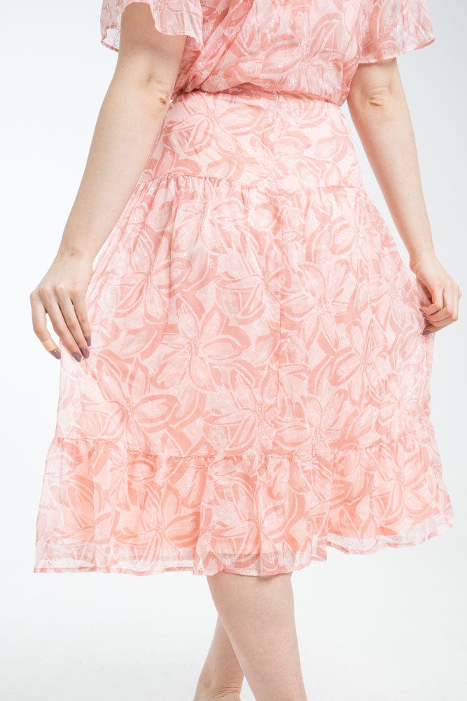 نتشي تنورة ميدي مشجرة نسائية طبقتين وردي