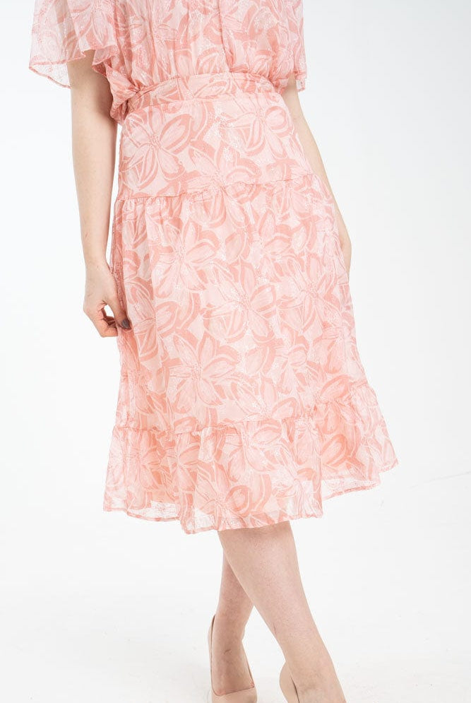 نتشي تنورة ميدي مشجرة نسائية طبقتين وردي