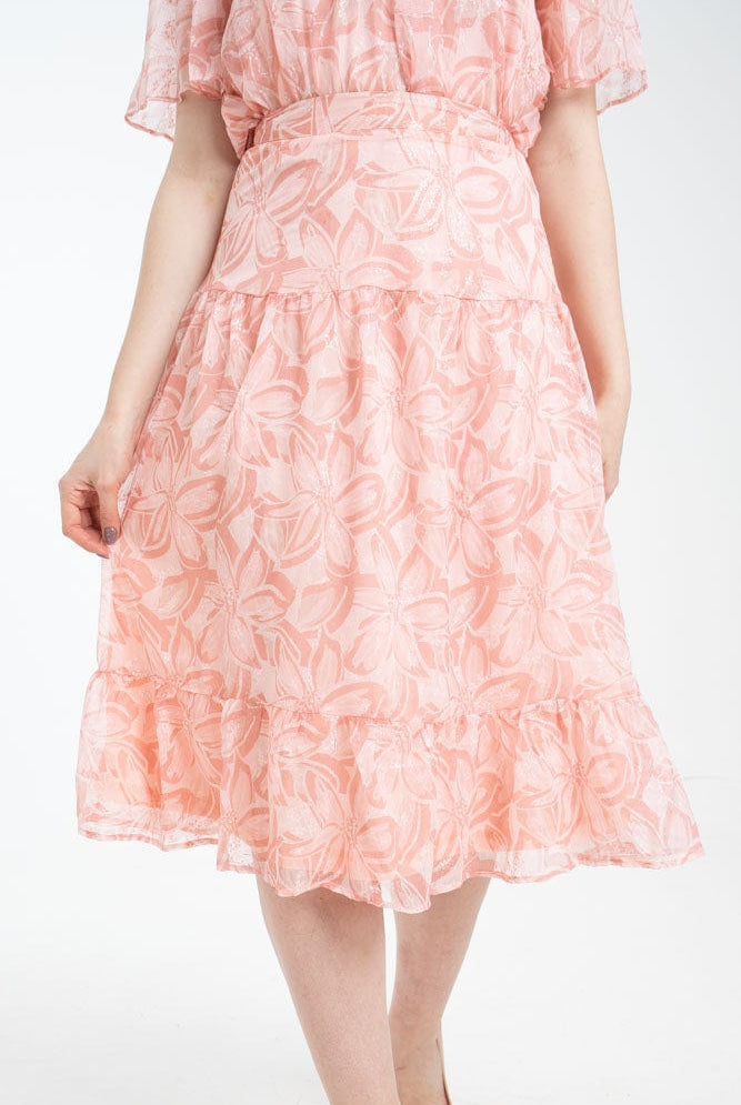 نتشي تنورة ميدي مشجرة نسائية طبقتين وردي