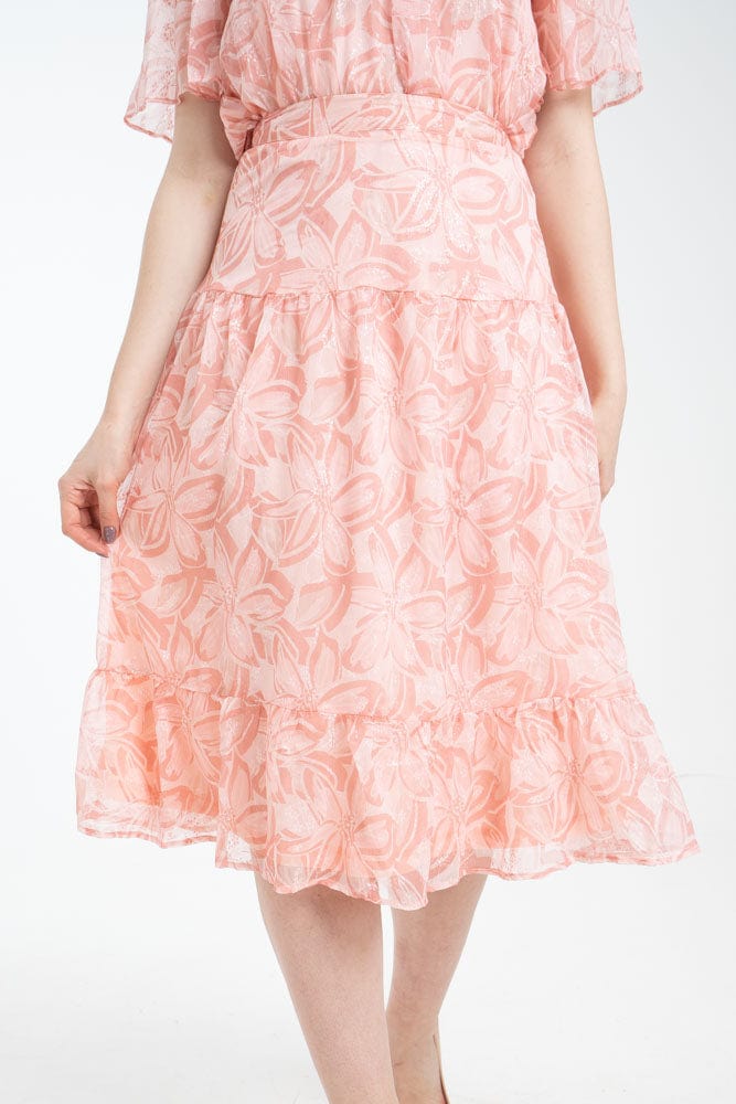 نتشي تنورة ميدي مشجرة نسائية طبقتين وردي