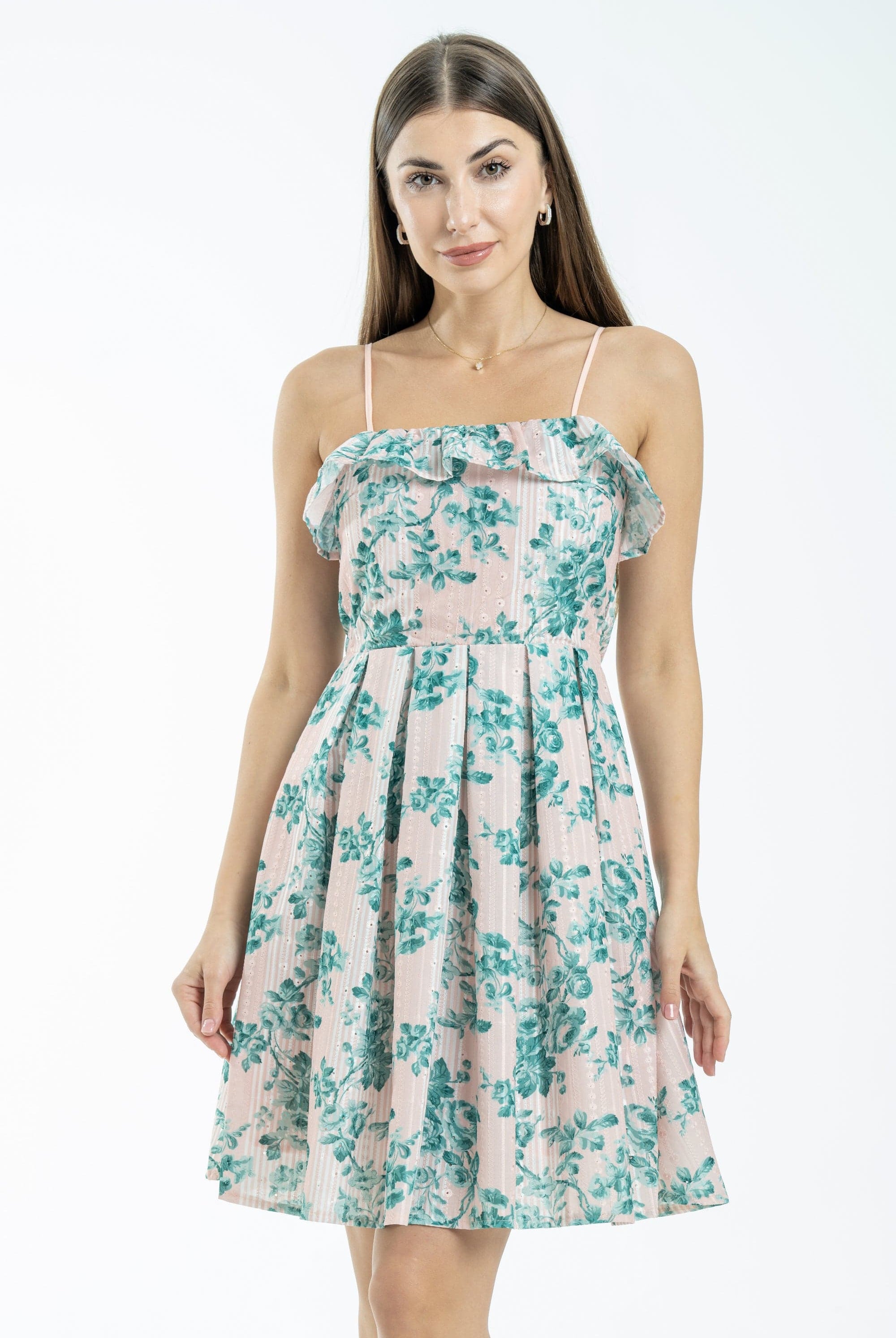 نتشي فستان مشجر بحمالات كلوش من أسفل نسائي