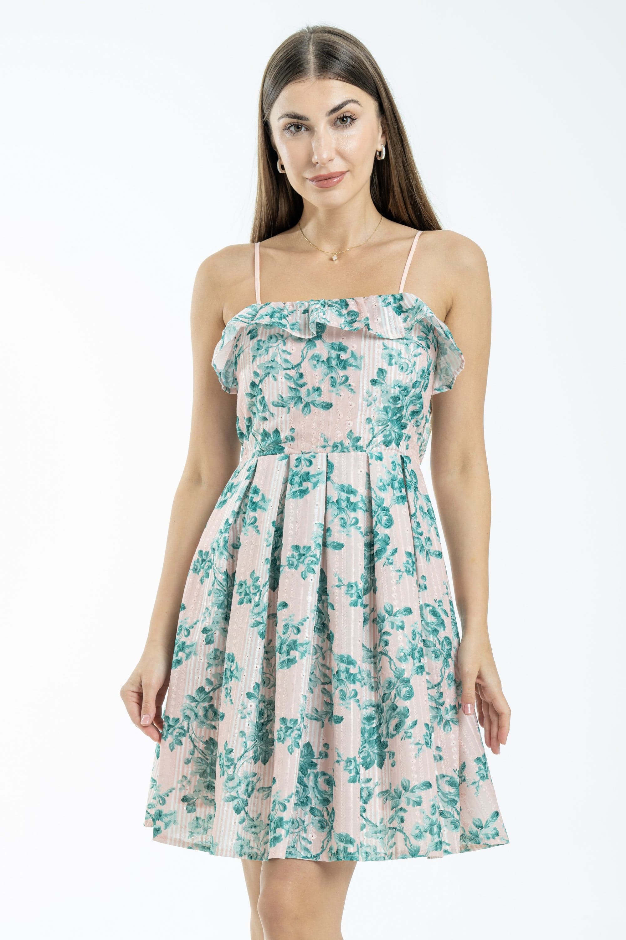 نتشي فستان مشجر بحمالات كلوش من أسفل نسائي