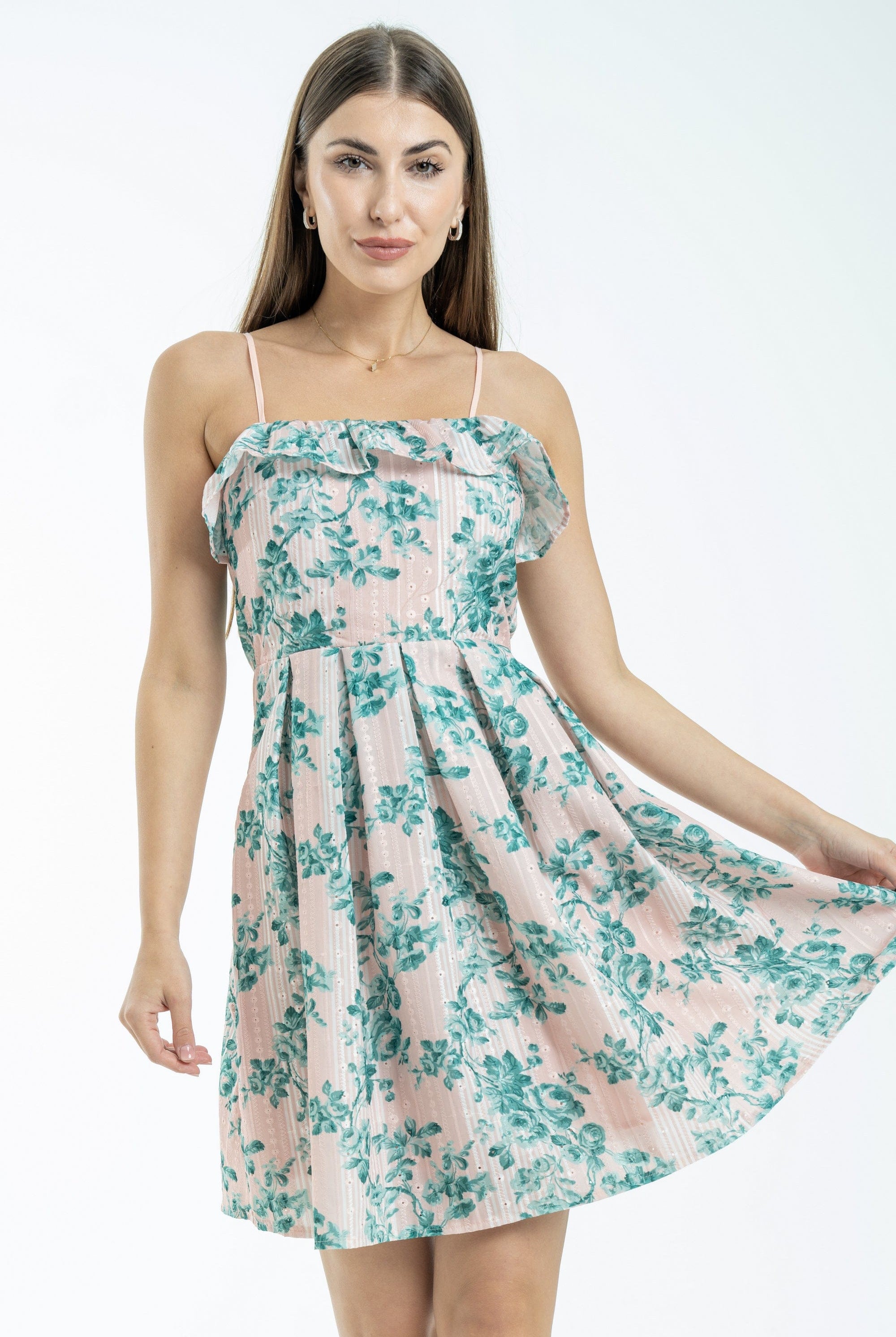 نتشي فستان مشجر بحمالات كلوش من أسفل نسائي