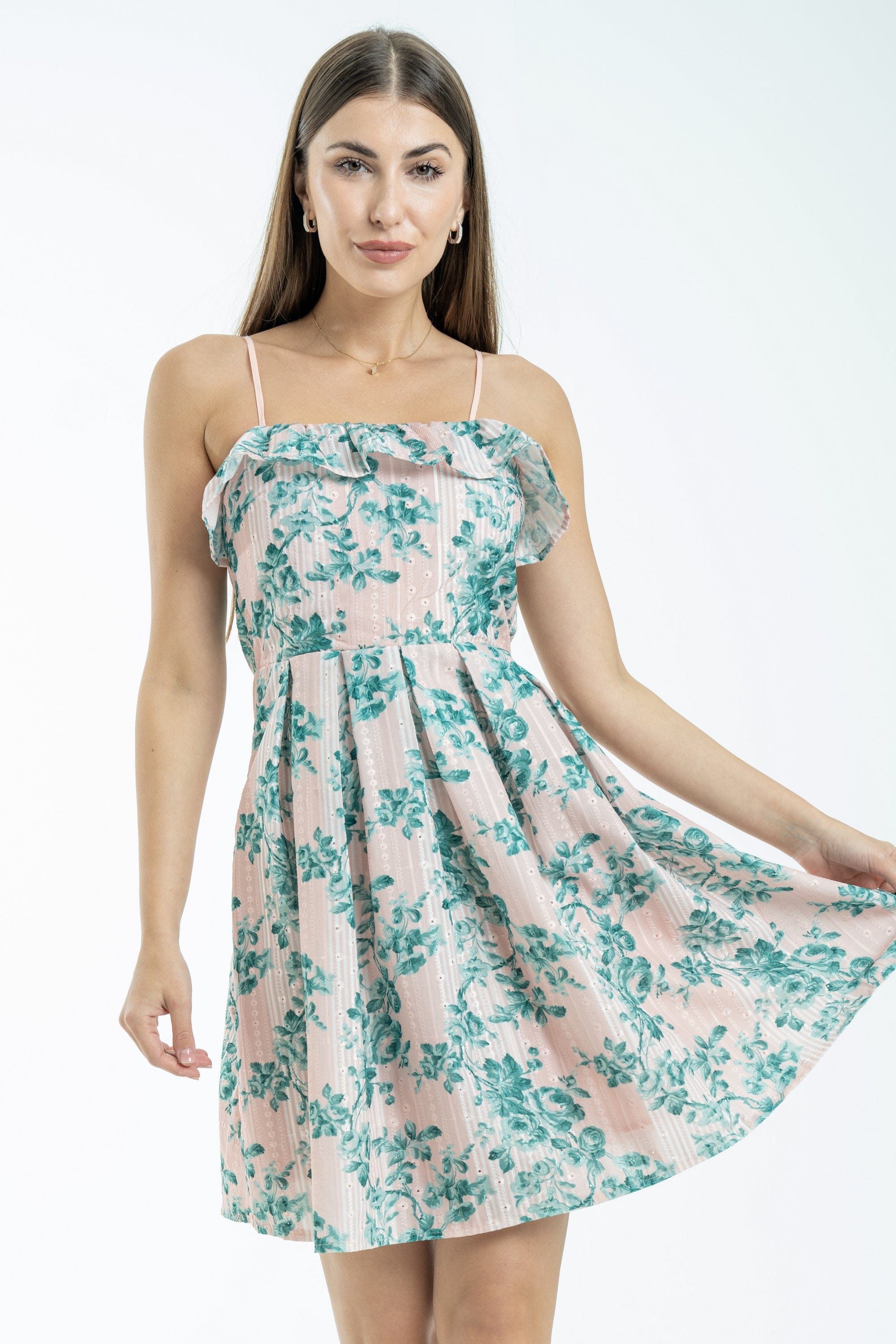 نتشي فستان مشجر بحمالات كلوش من أسفل نسائي