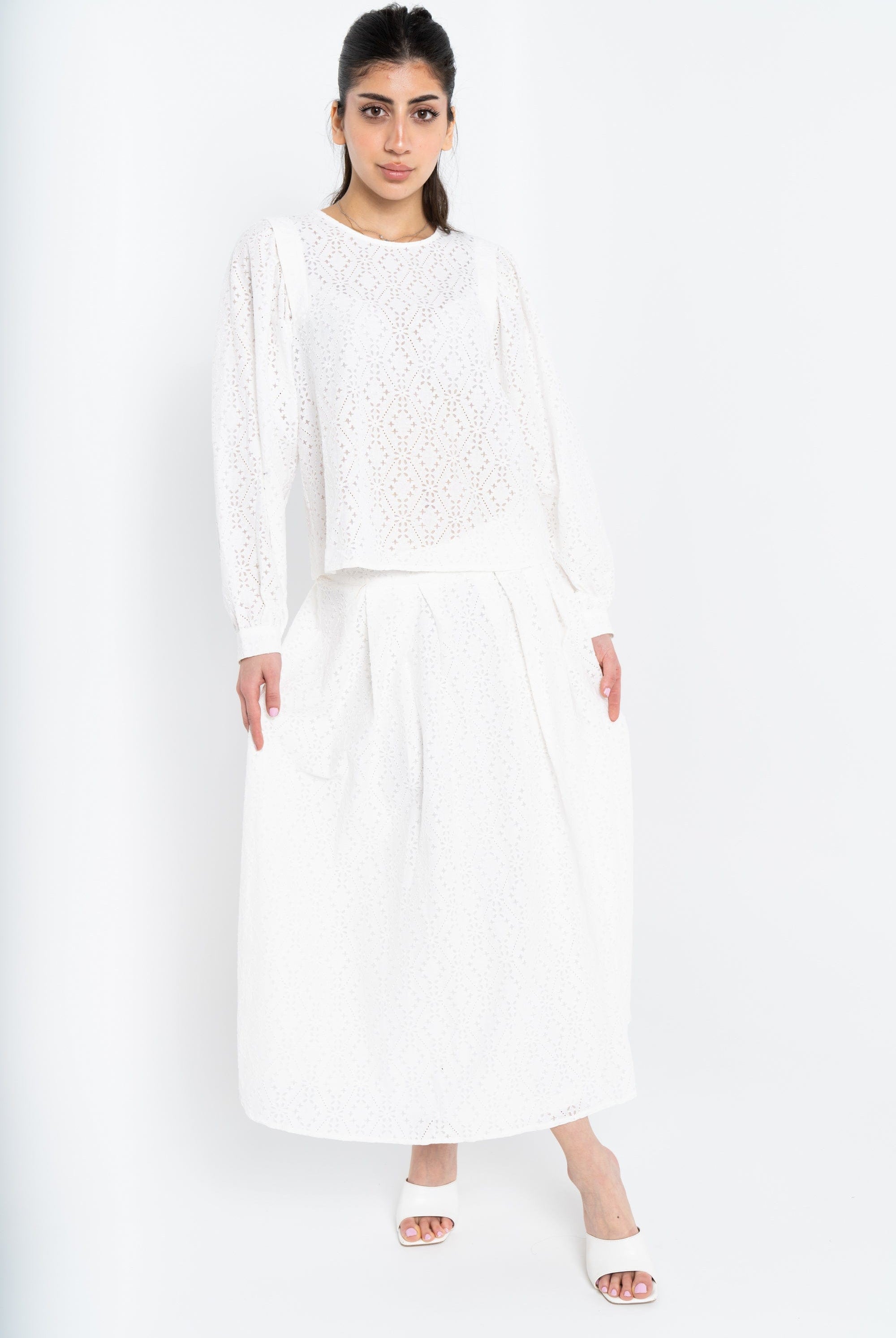 نتشي تنورة ميدي مخرمة كلوش نسائي