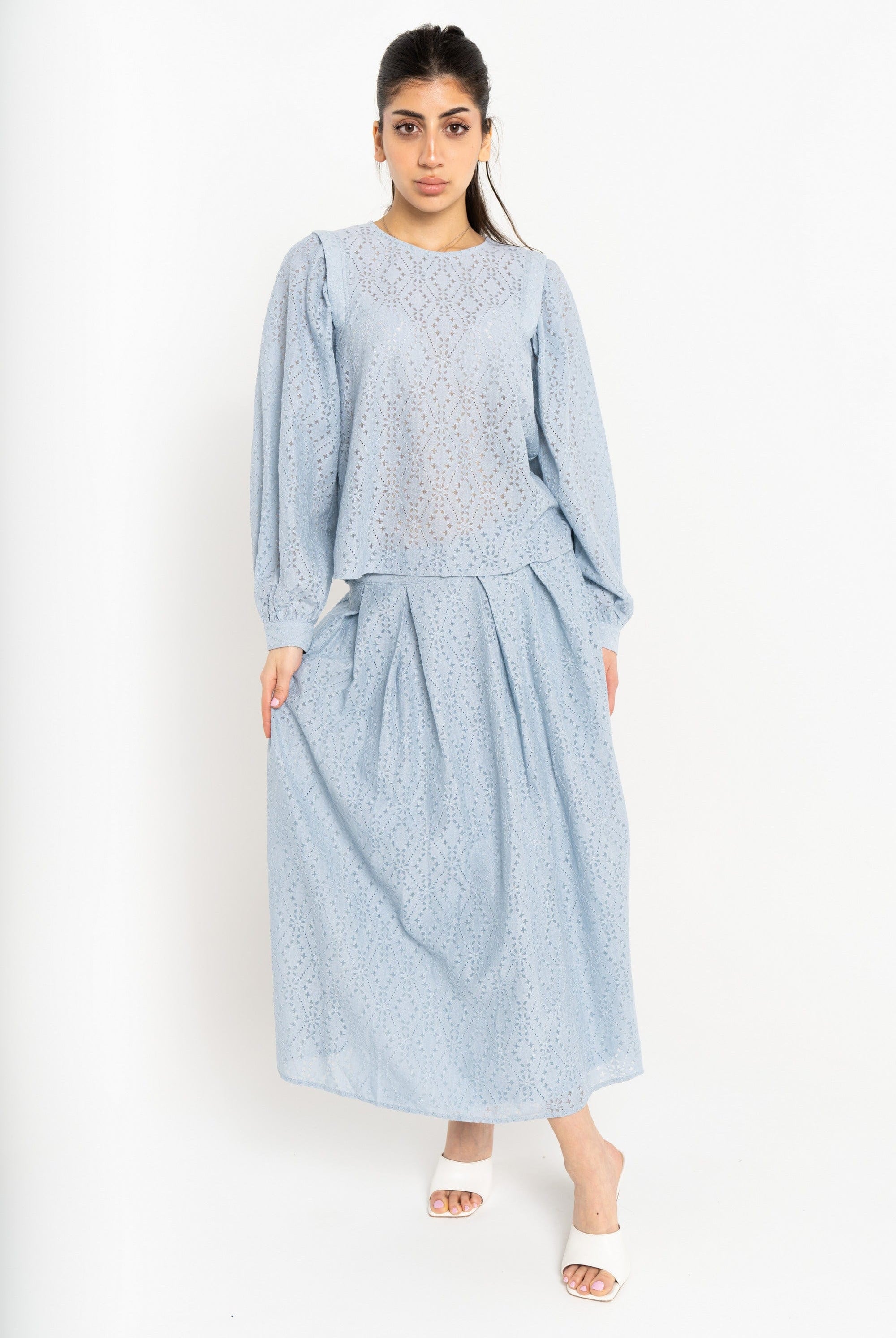 نتشي تنورة ميدي مخرمة كلوش نسائي