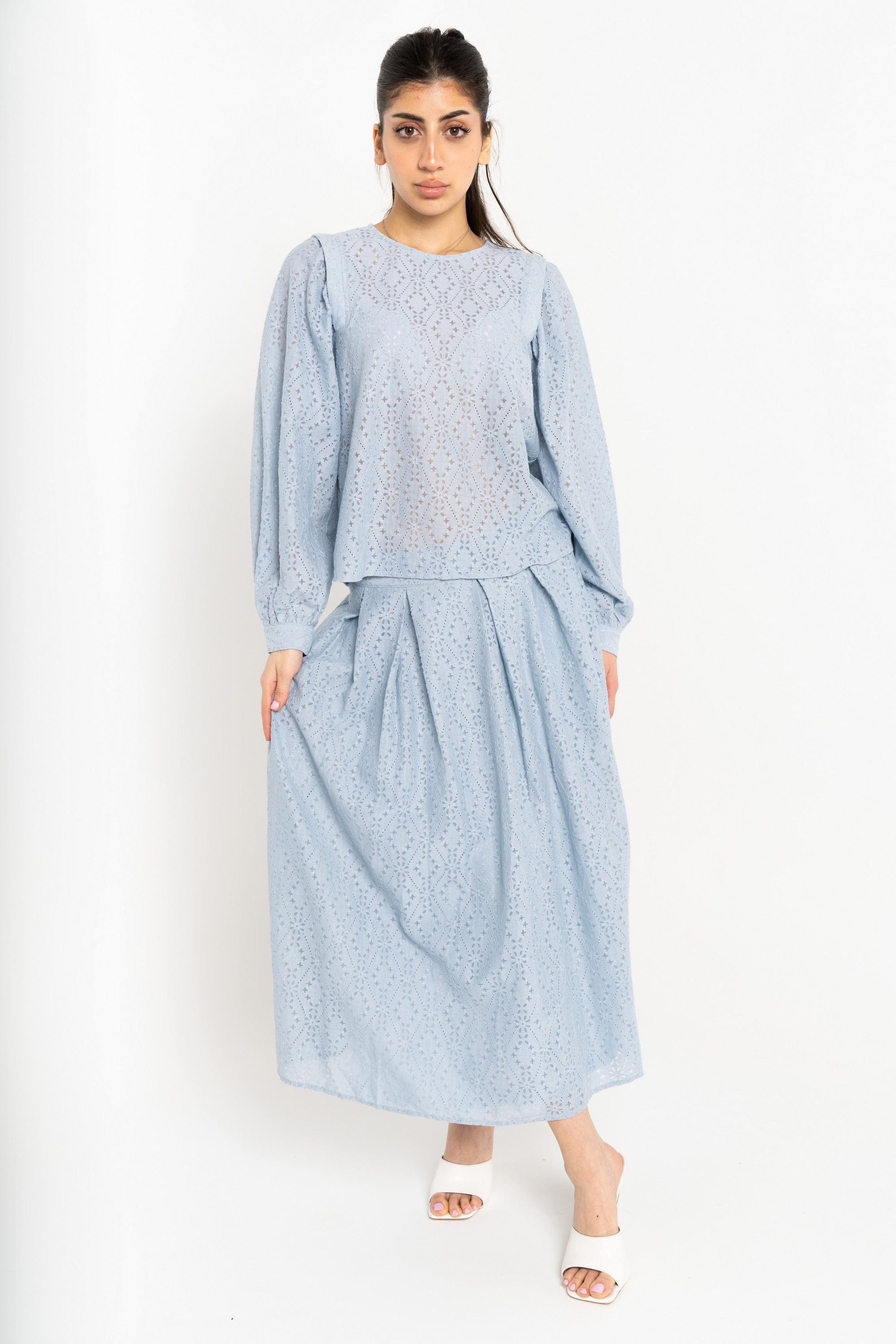 نتشي تنورة ميدي مخرمة كلوش نسائي