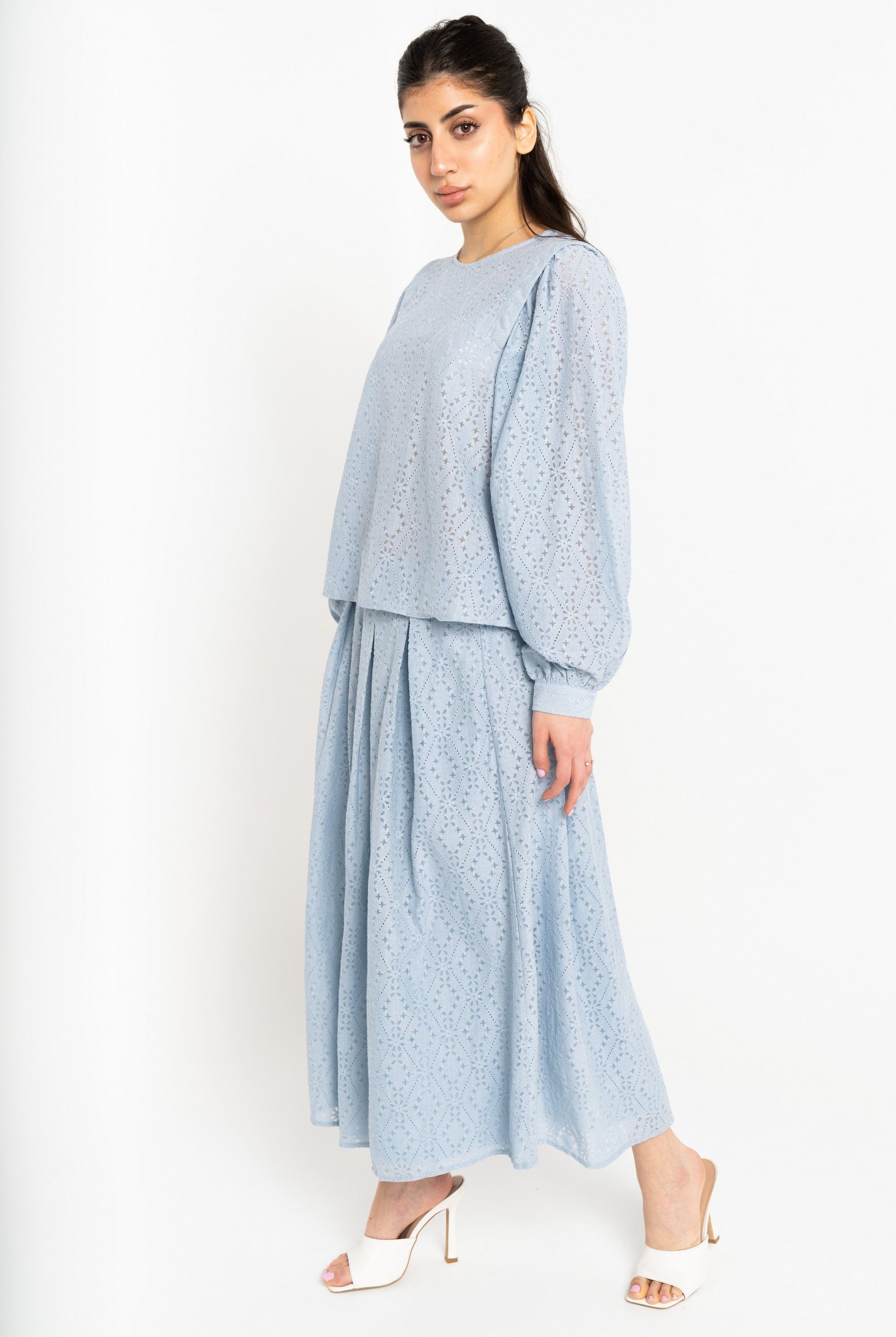 نتشي تنورة ميدي مخرمة كلوش نسائي