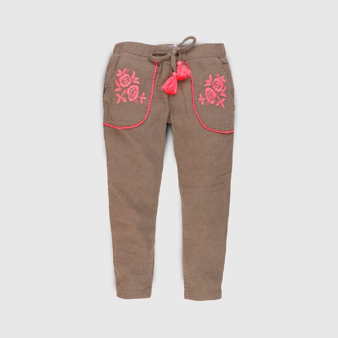 جينجرسنابس بنطلون بناتي مطرز ومزين بتطريز علي الجيب بنفسجي فاتح