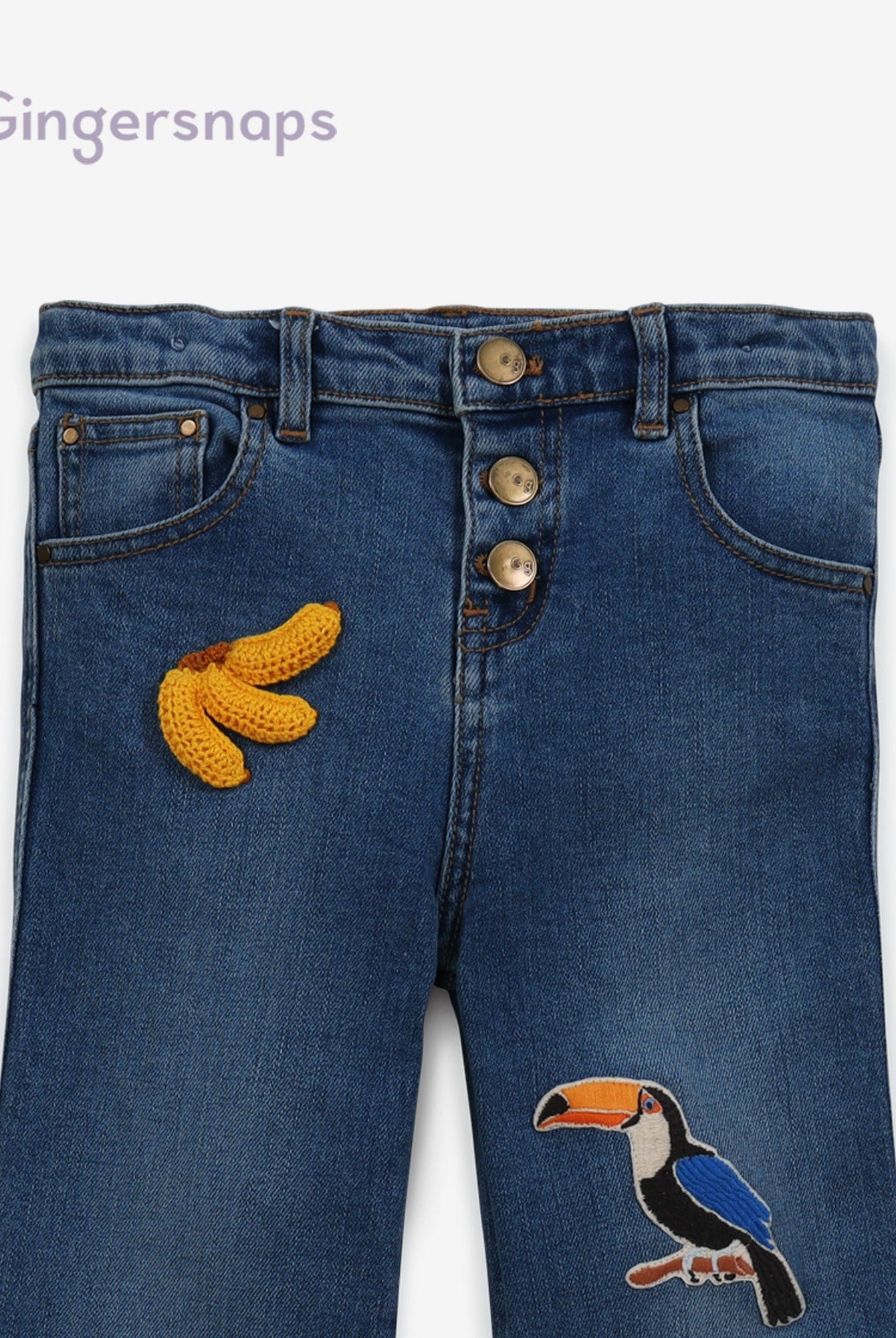 جينجرسنابس بنطلون اطفال بناتي جينز بطبعات أزرق فاتح