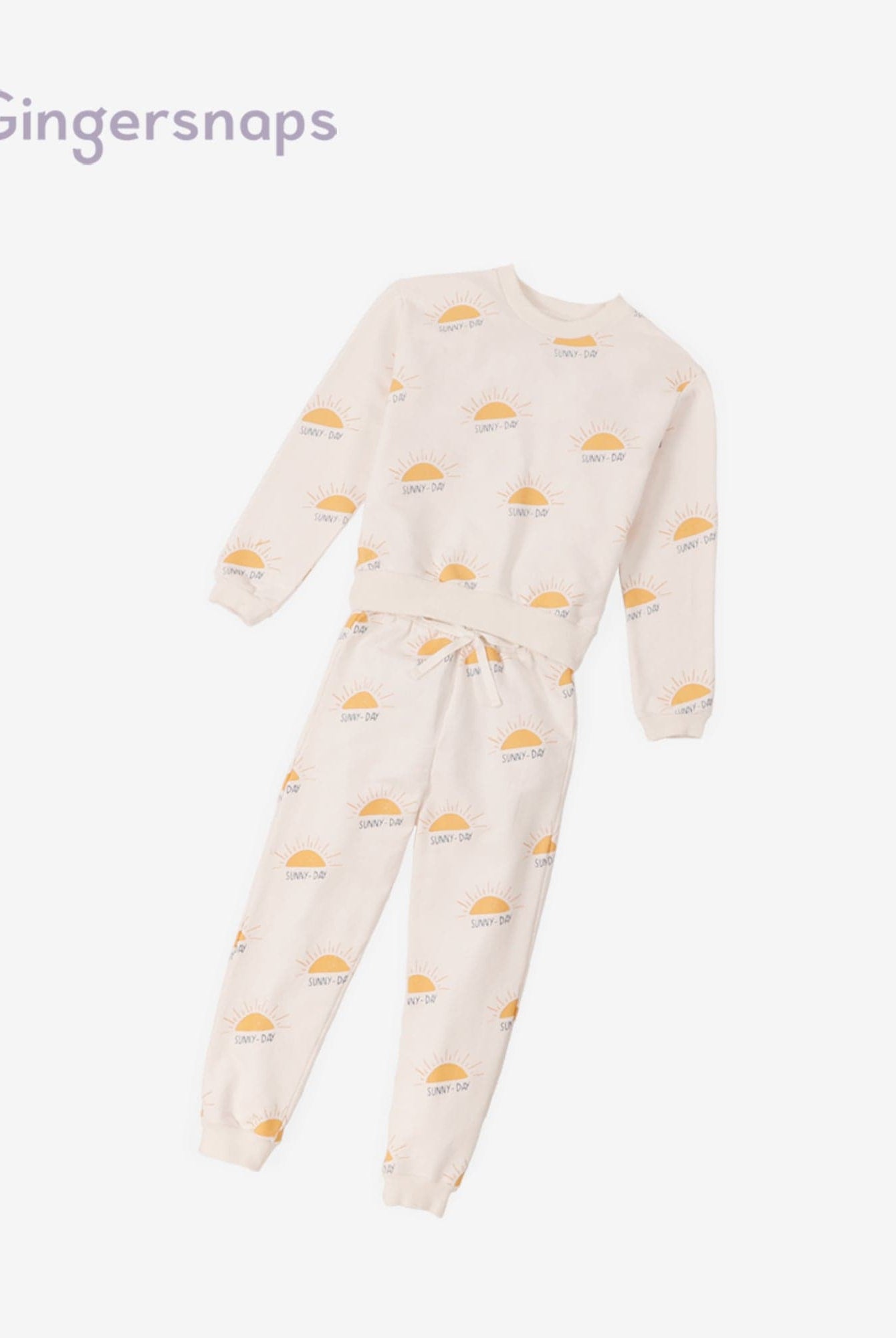 جينجرسنابس طقم بنطلون بناتي بطبعة وبلوزة كم طويل رملي