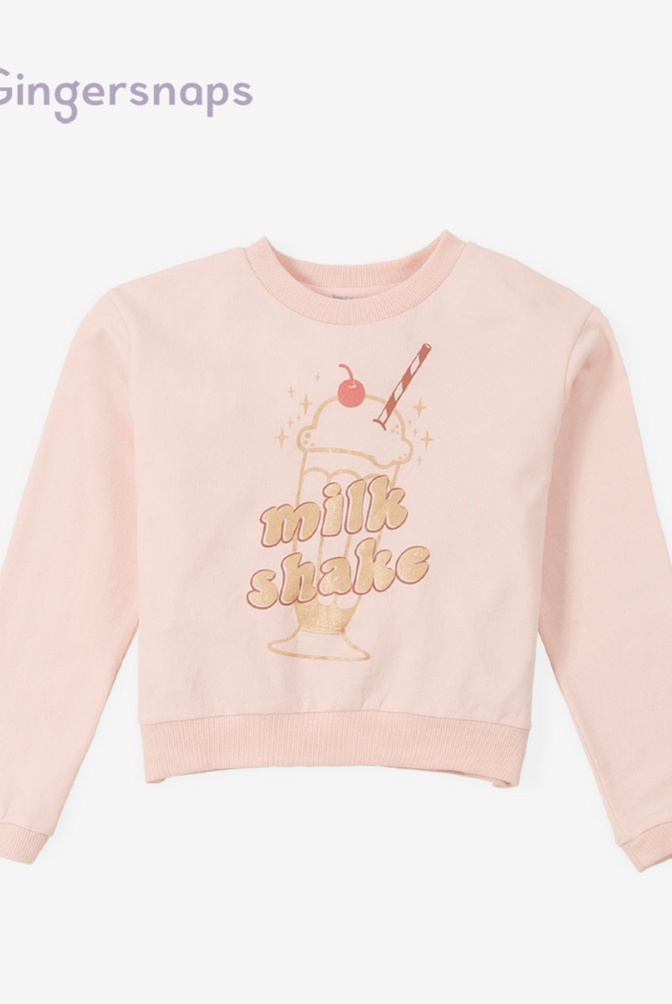 جينجرسنابس طقم بناتي بلوزة بطبعة كم طويل وبنطلون وردي فاتح