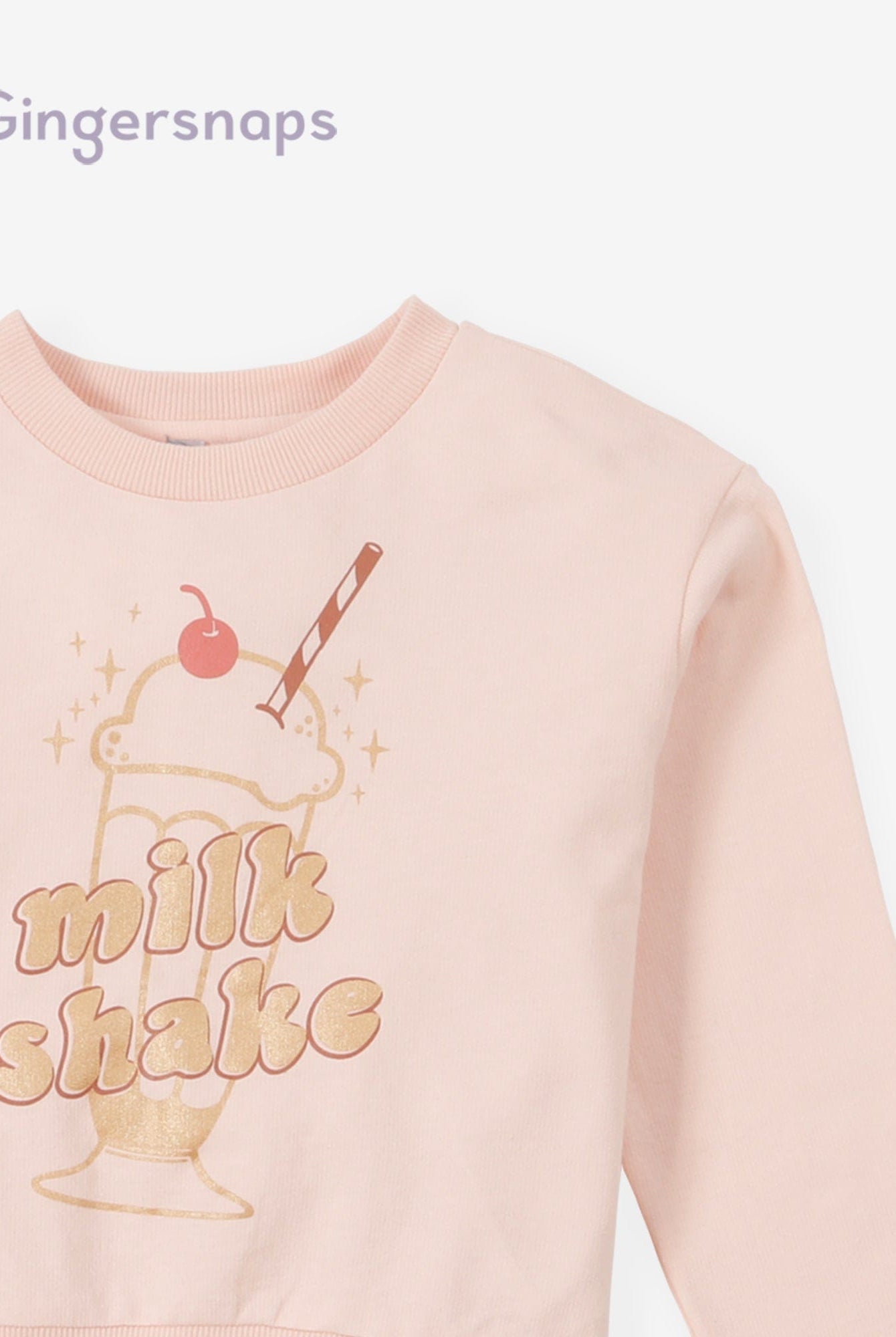 جينجرسنابس طقم بناتي بلوزة بطبعة كم طويل وبنطلون وردي فاتح