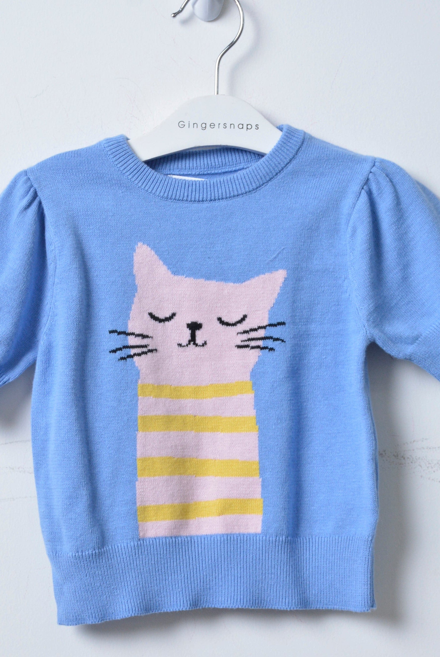 جينجرسنابس بلوزة صوف بناتي مزينة برسمة قطة أزرق ديلا روبيا