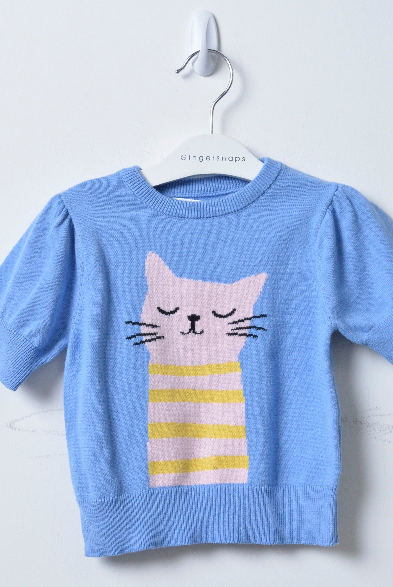 جينجرسنابس بلوزة صوف بناتي مزينة برسمة قطة أزرق ديلا روبيا