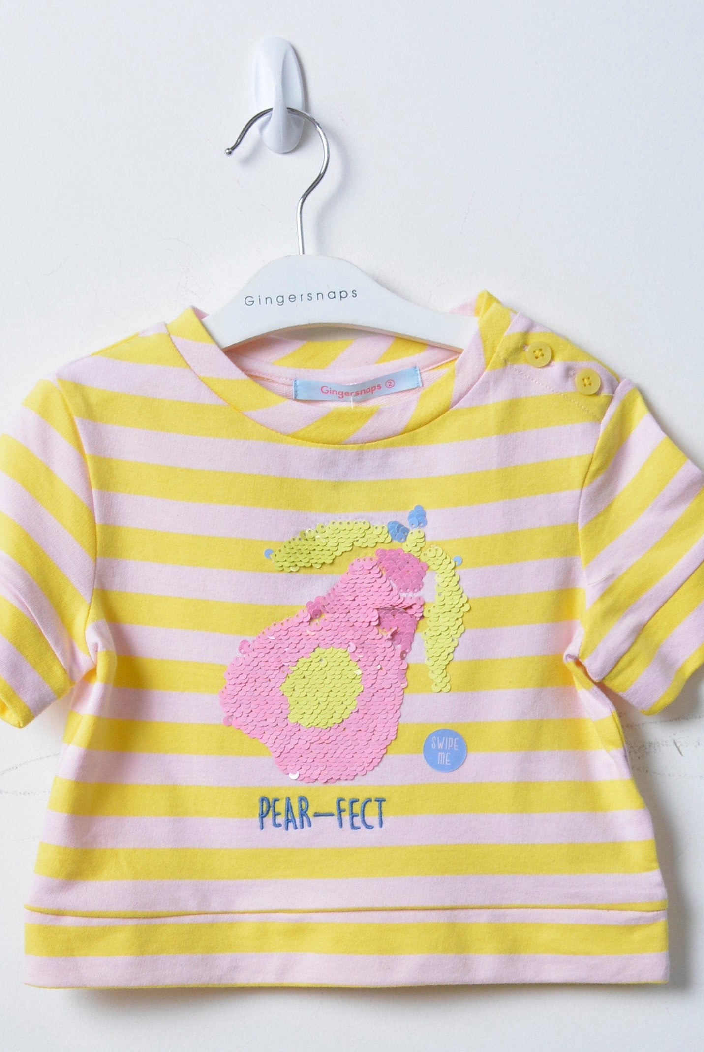 جينجرسنابس بلوزة نص كم مخططة بالعرض مزينة بترتر علي الصدر أصفر/بوتبوري