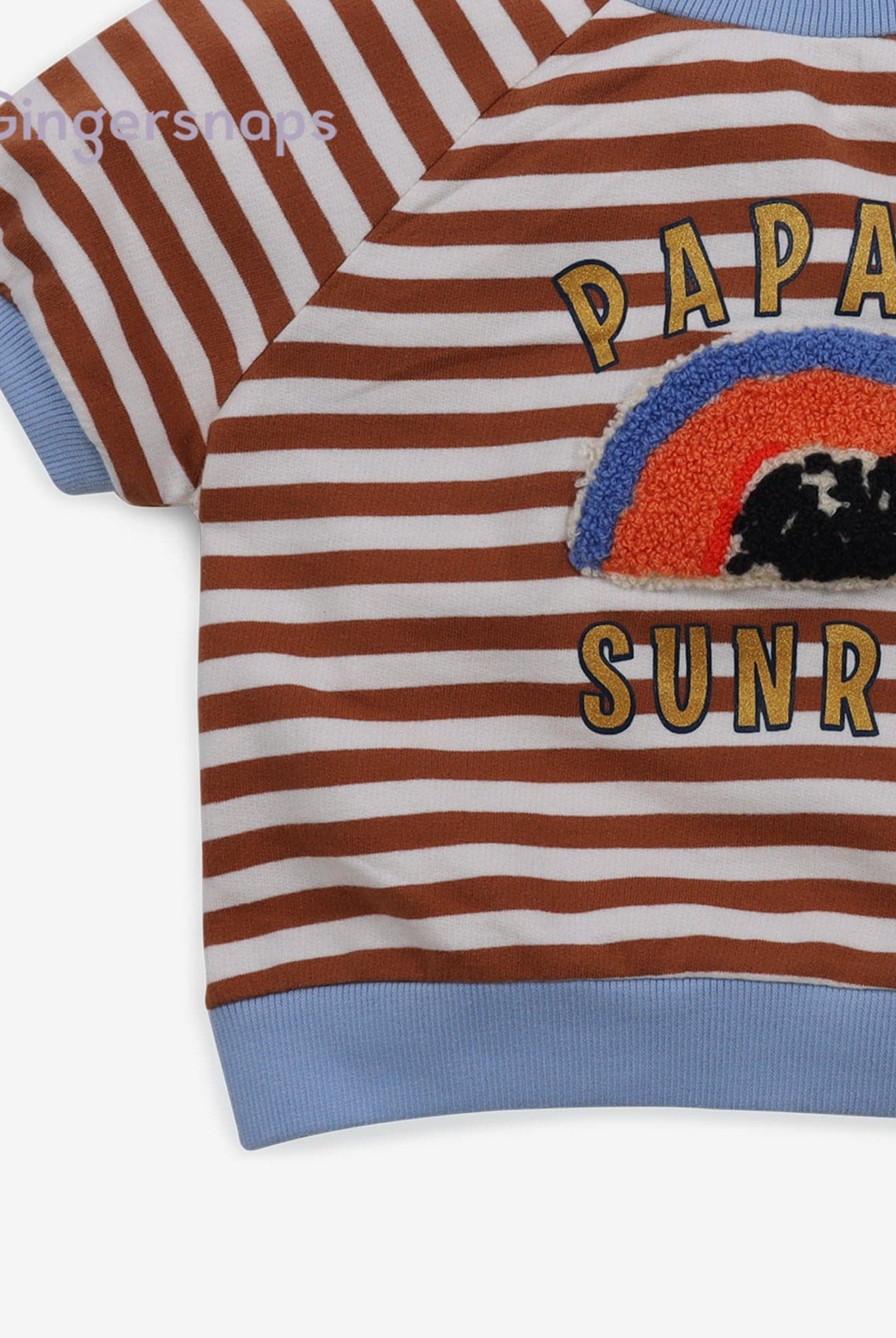 جينجرسنابس بلوزه بناتي اطفال نص كم مخططة أصفر بني و أوف وايت