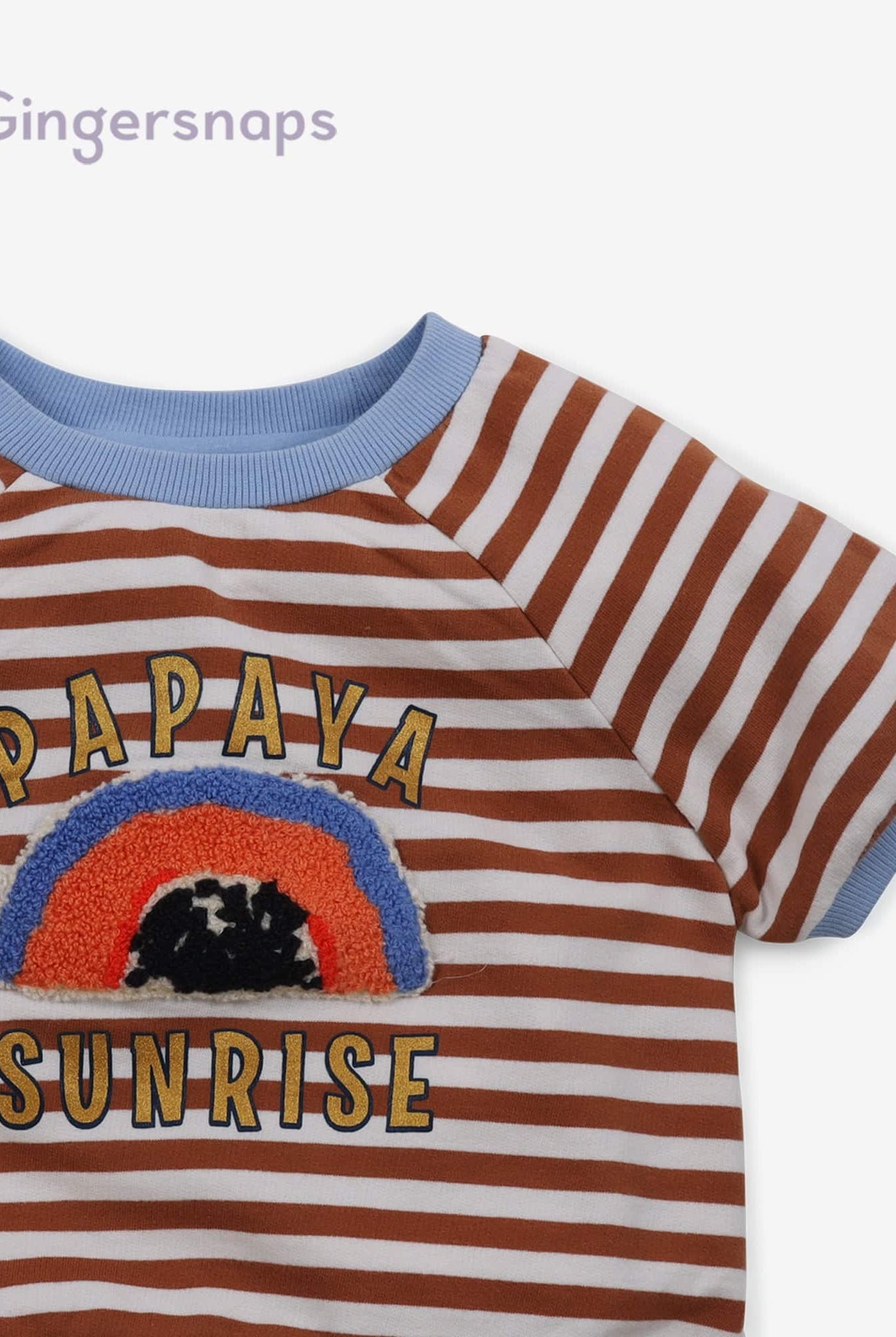 جينجرسنابس بلوزه بناتي اطفال نص كم مخططة أصفر بني و أوف وايت