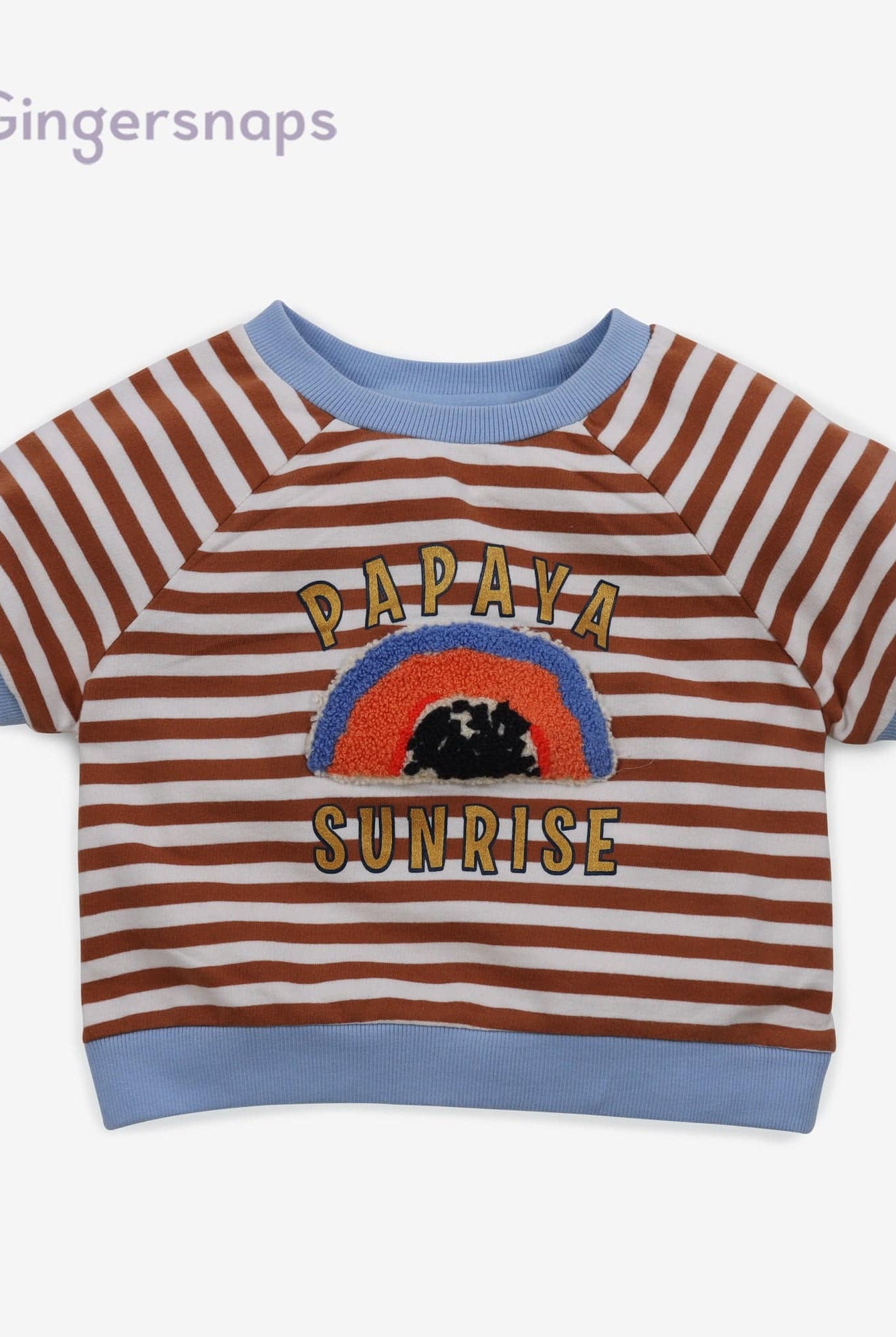 جينجرسنابس بلوزه بناتي اطفال نص كم مخططة أصفر بني و أوف وايت