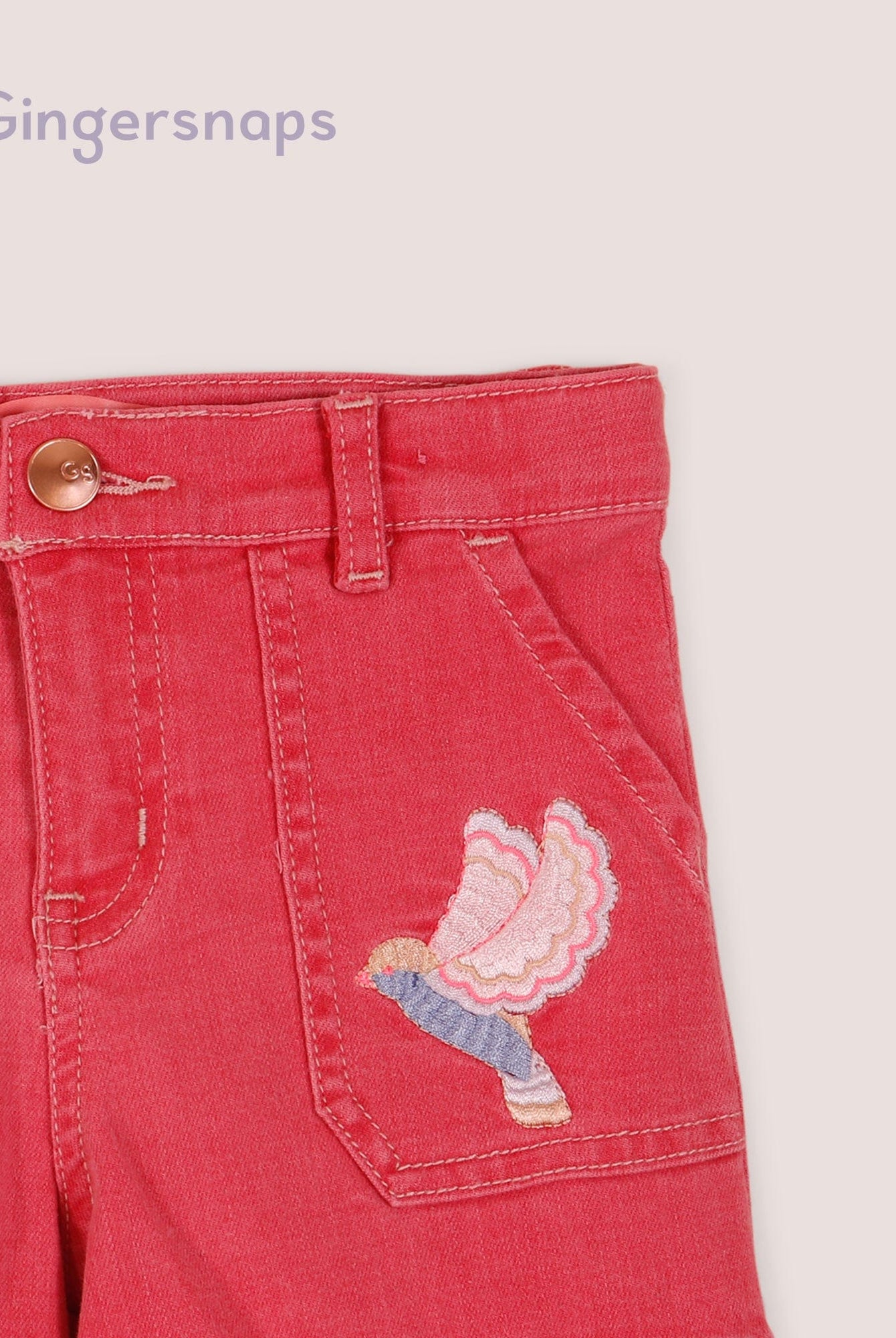 جينجرسنابس شورت جينز ملون مطرز قصير بناتي أحمر