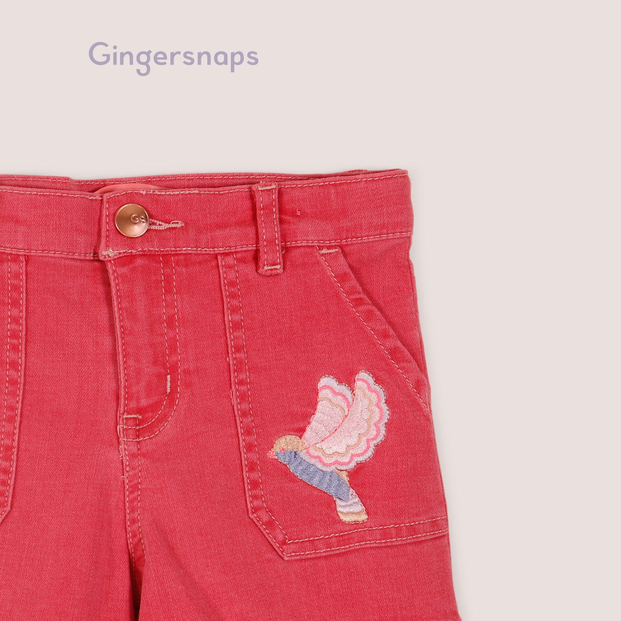 جينجرسنابس شورت جينز ملون مطرز قصير بناتي أحمر
