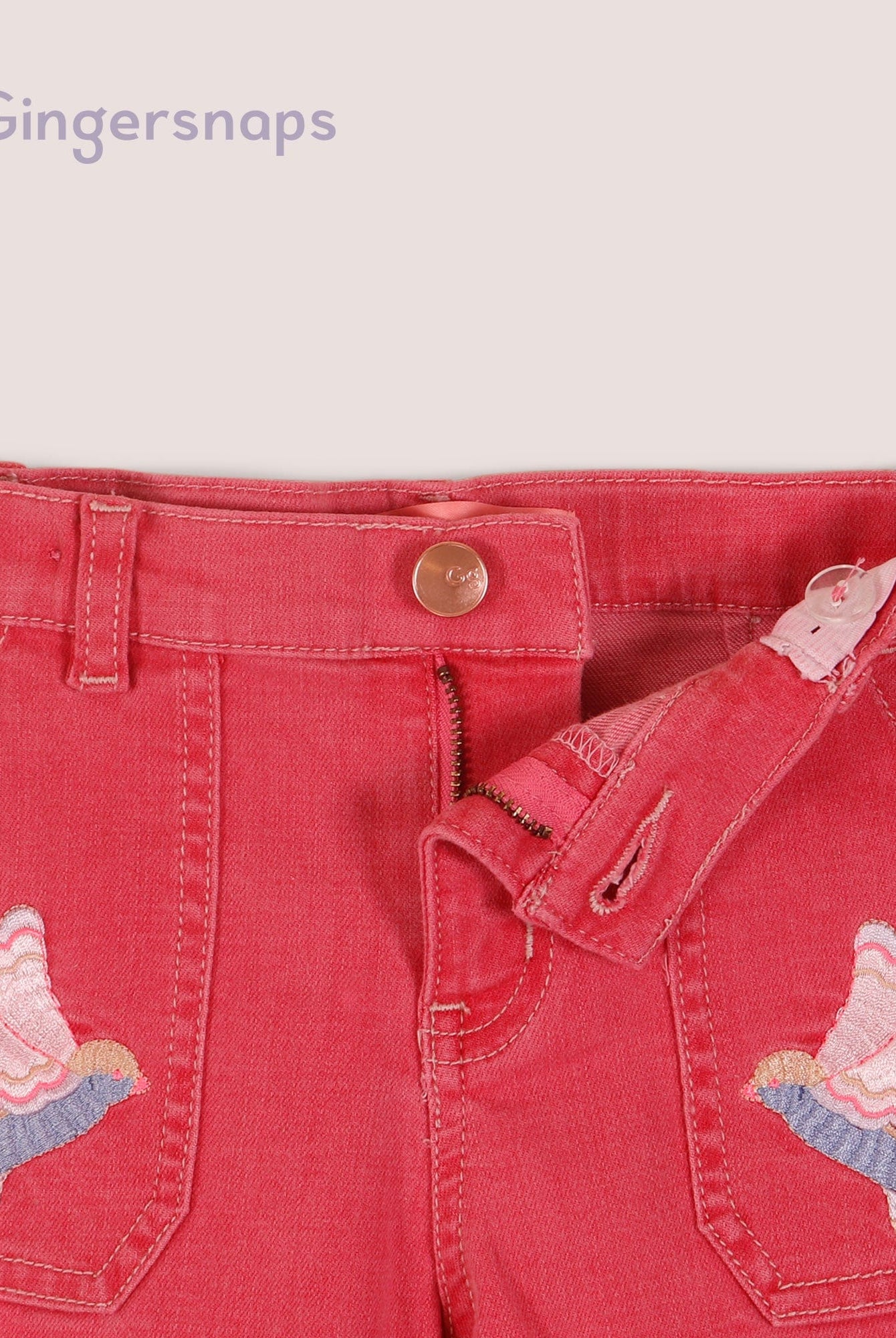 جينجرسنابس شورت جينز ملون مطرز قصير بناتي أحمر