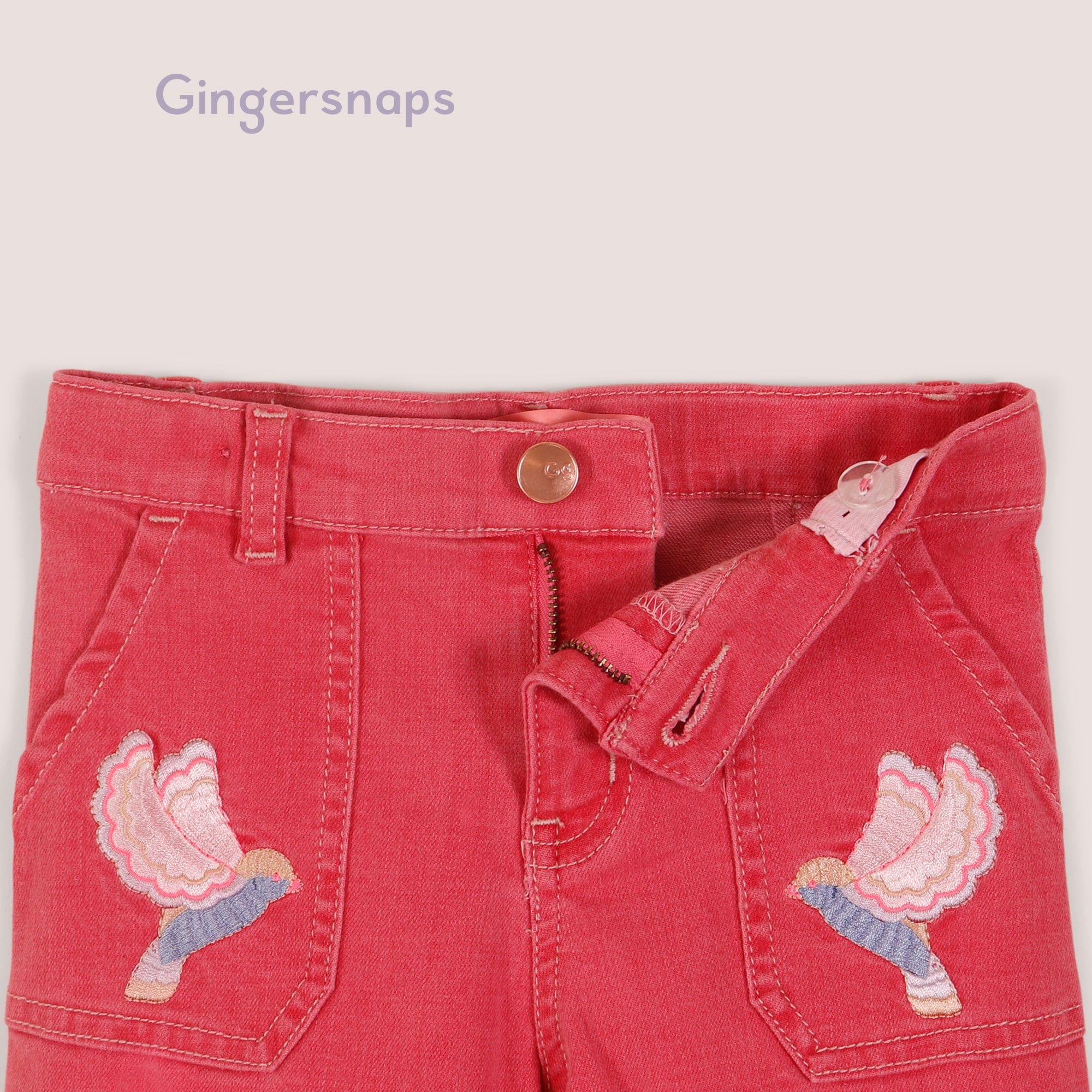 جينجرسنابس شورت جينز ملون مطرز قصير بناتي أحمر