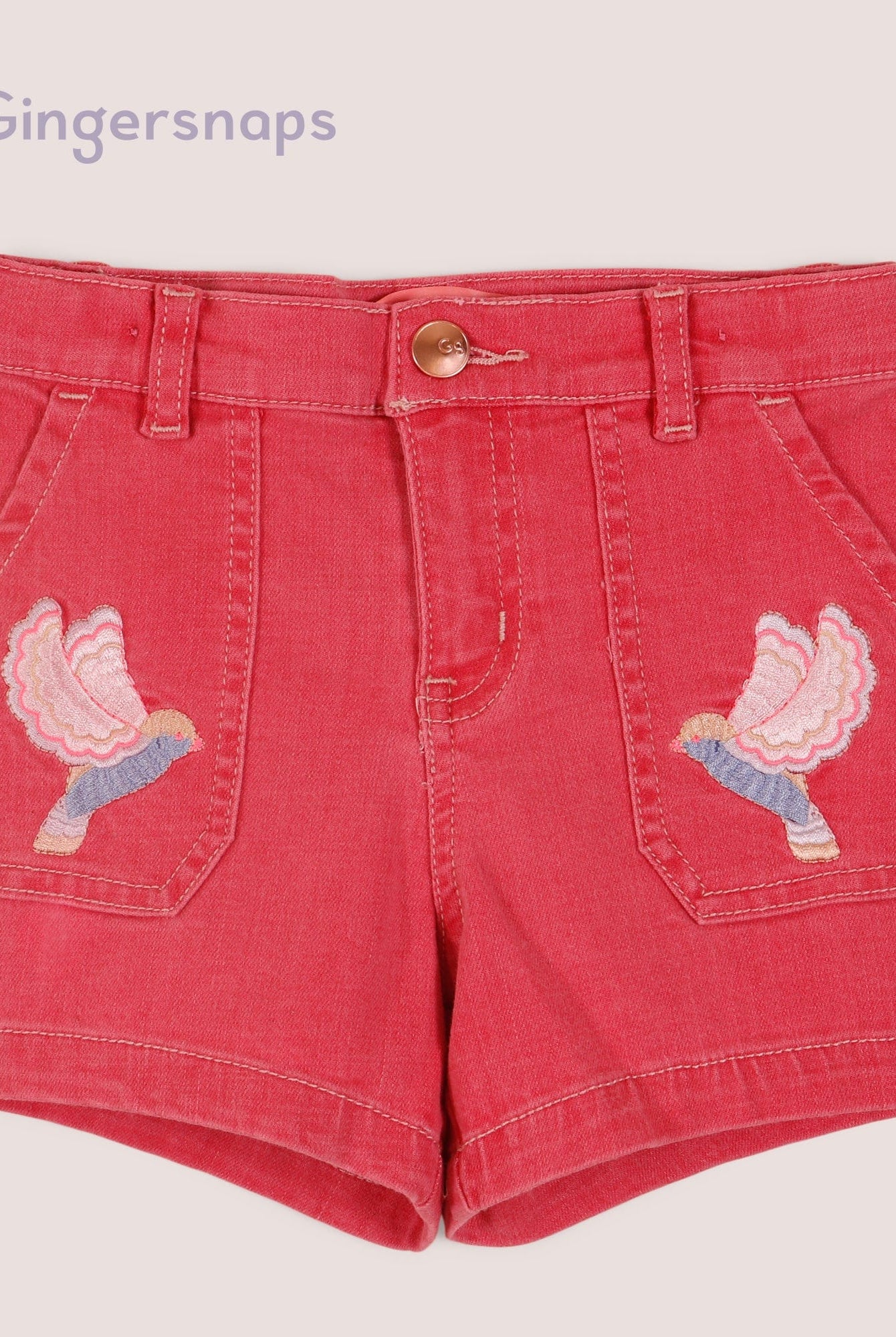 جينجرسنابس شورت جينز ملون مطرز قصير بناتي أحمر