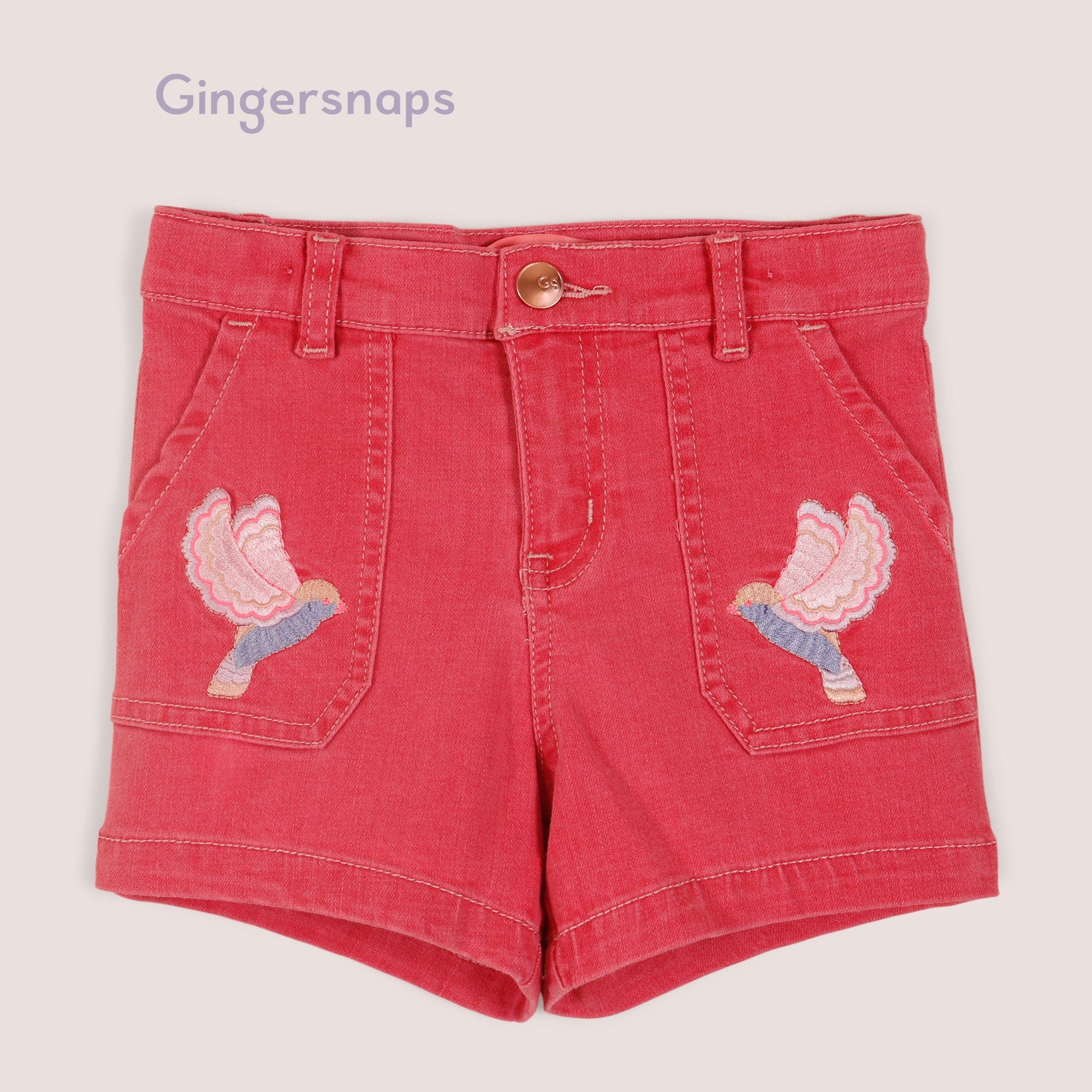جينجرسنابس شورت جينز ملون مطرز قصير بناتي أحمر