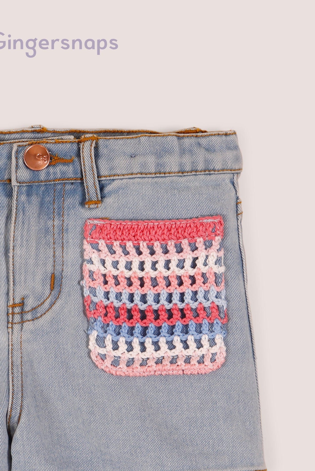 جينجرسنابس شورت جينز مطرز كروشيه بناتي أطفال أزرق/سط