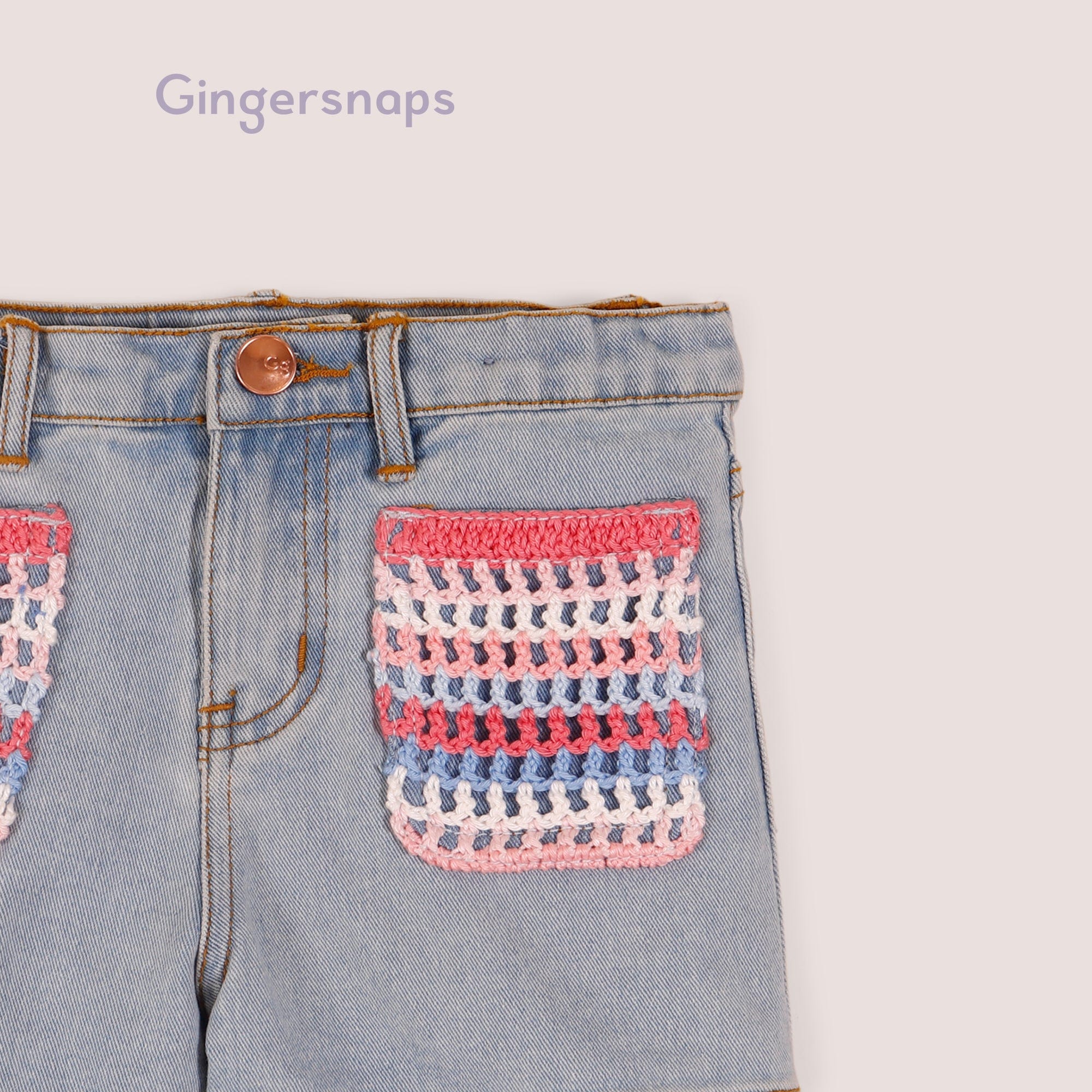 جينجرسنابس شورت جينز مطرز كروشيه بناتي أطفال أزرق/سط