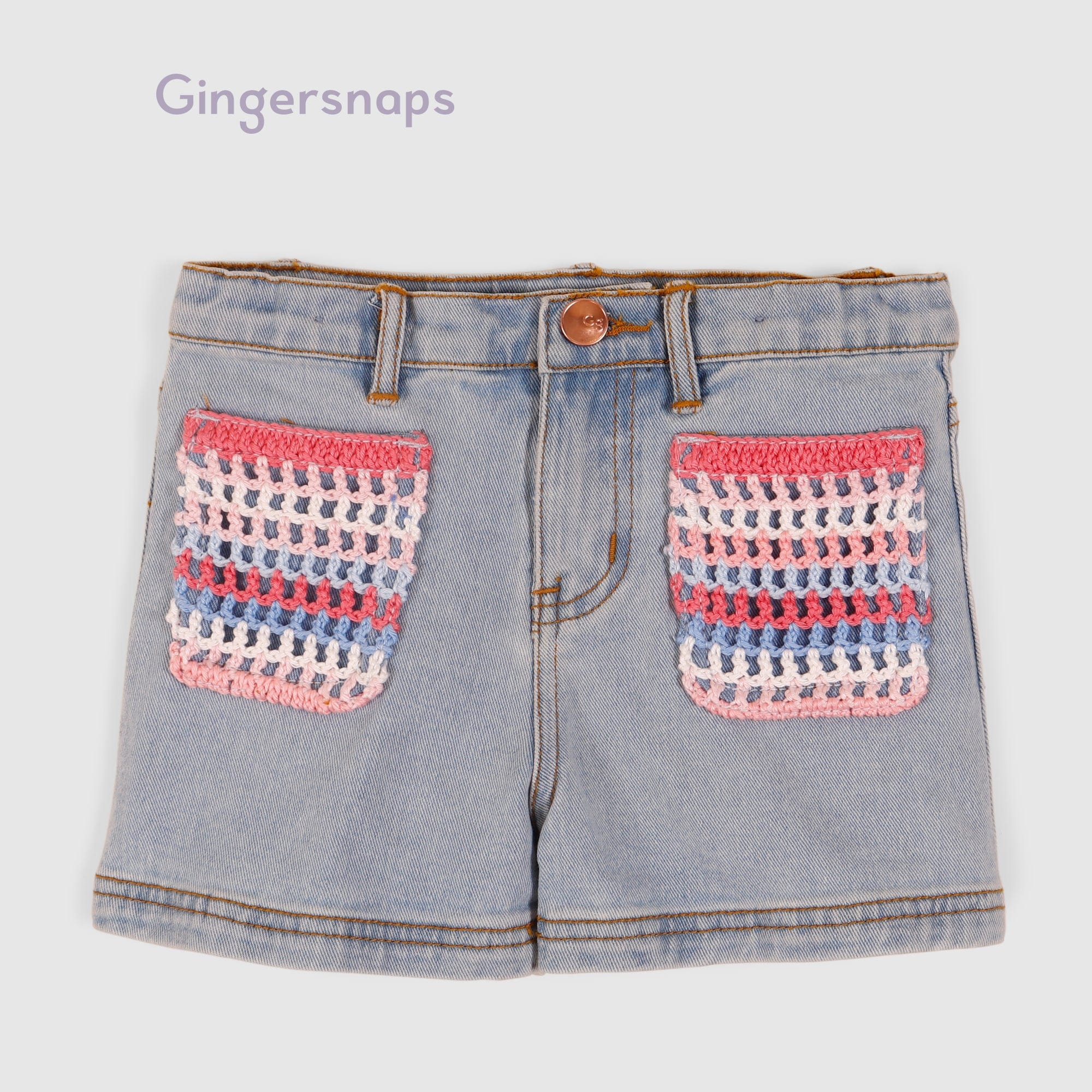 جينجرسنابس شورت جينز مطرز كروشيه بناتي أطفال أزرق/سط