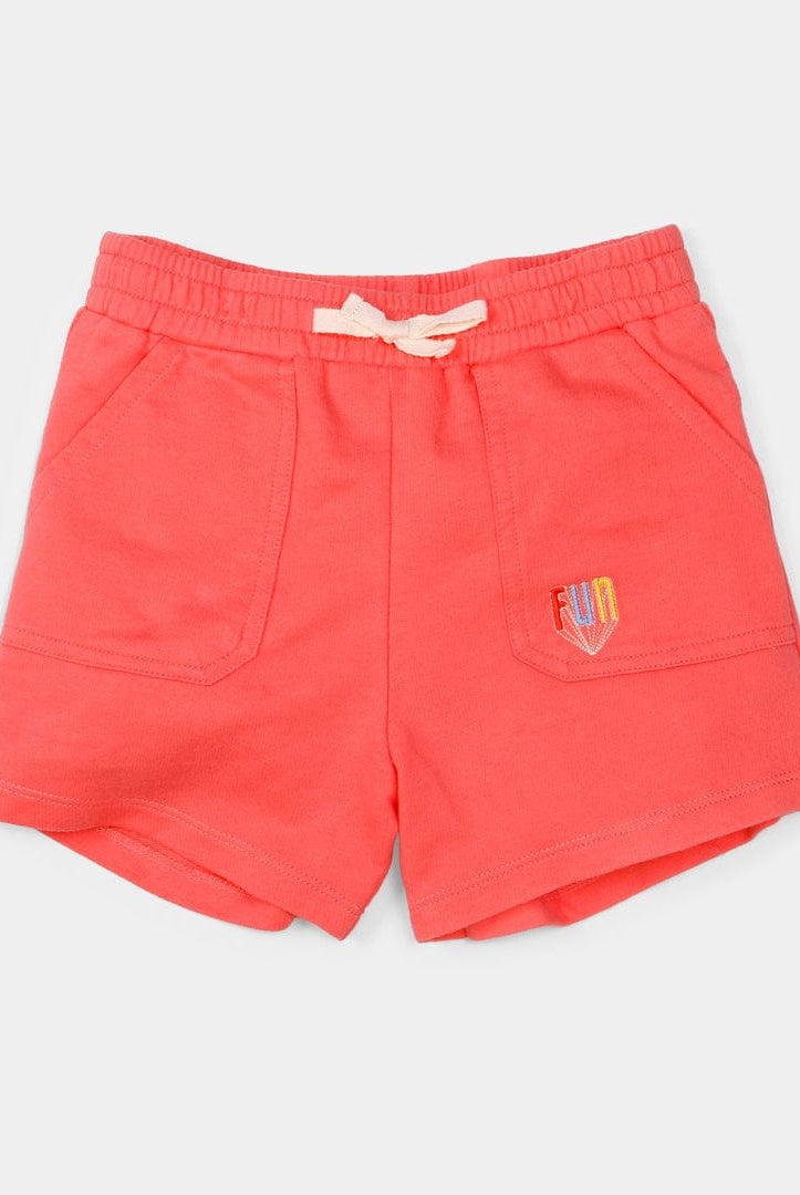 جينجرسنابس شورت بناتي سادة بجيوب أمامية ورباط وردي صدفي