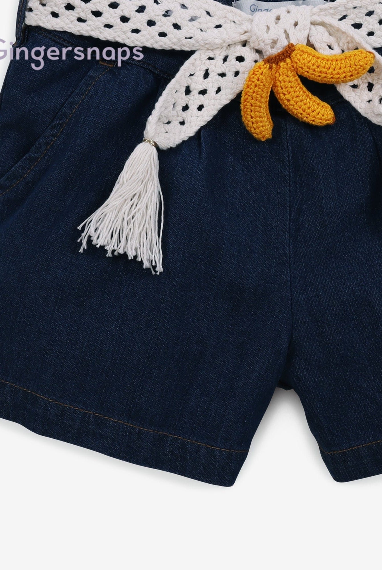 جينجرسنابس شورت جينز برباط أطفال بناتي أزرق غامق